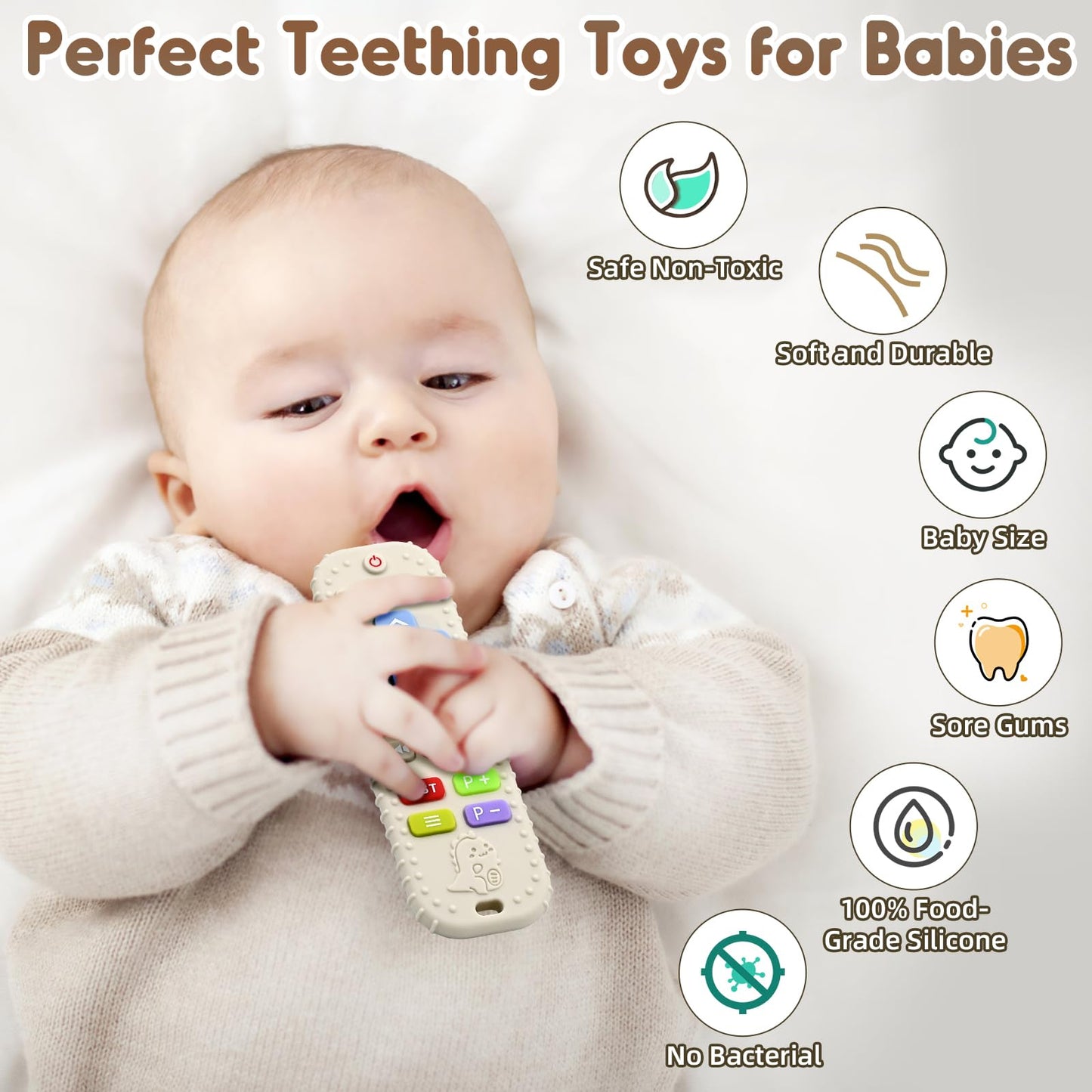 Zahnen Beißringe Spielzeug für Babys 0-6-12 Monate Geschenke, Fernbedienung Baby Zahnungshilfe für 3 6 9 Monate Kleinkind Autismus, Lebensmittelqualität Silikon Badespielzeug, Schwarz