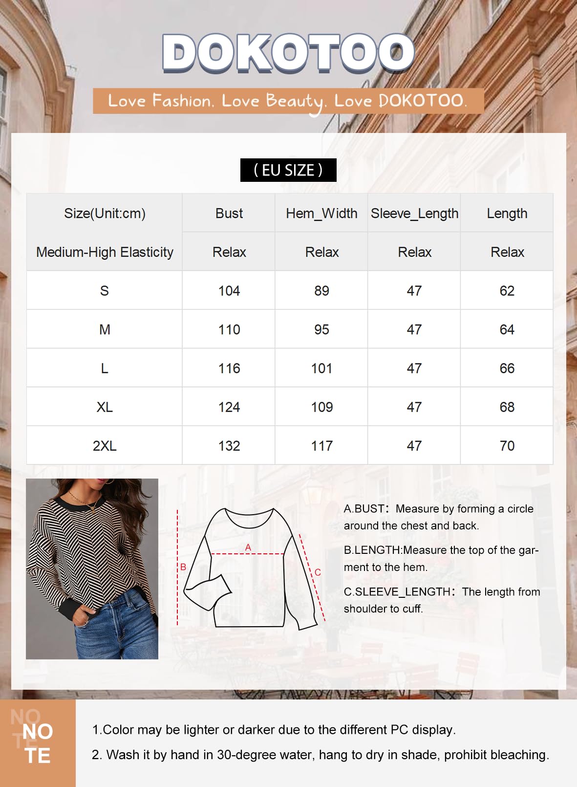 Dokotoo Damen Pullover Elegant Rundhals Gestreifter Strickpullover Warm Herbst Winterpullover Pulli Sweater S-XXL