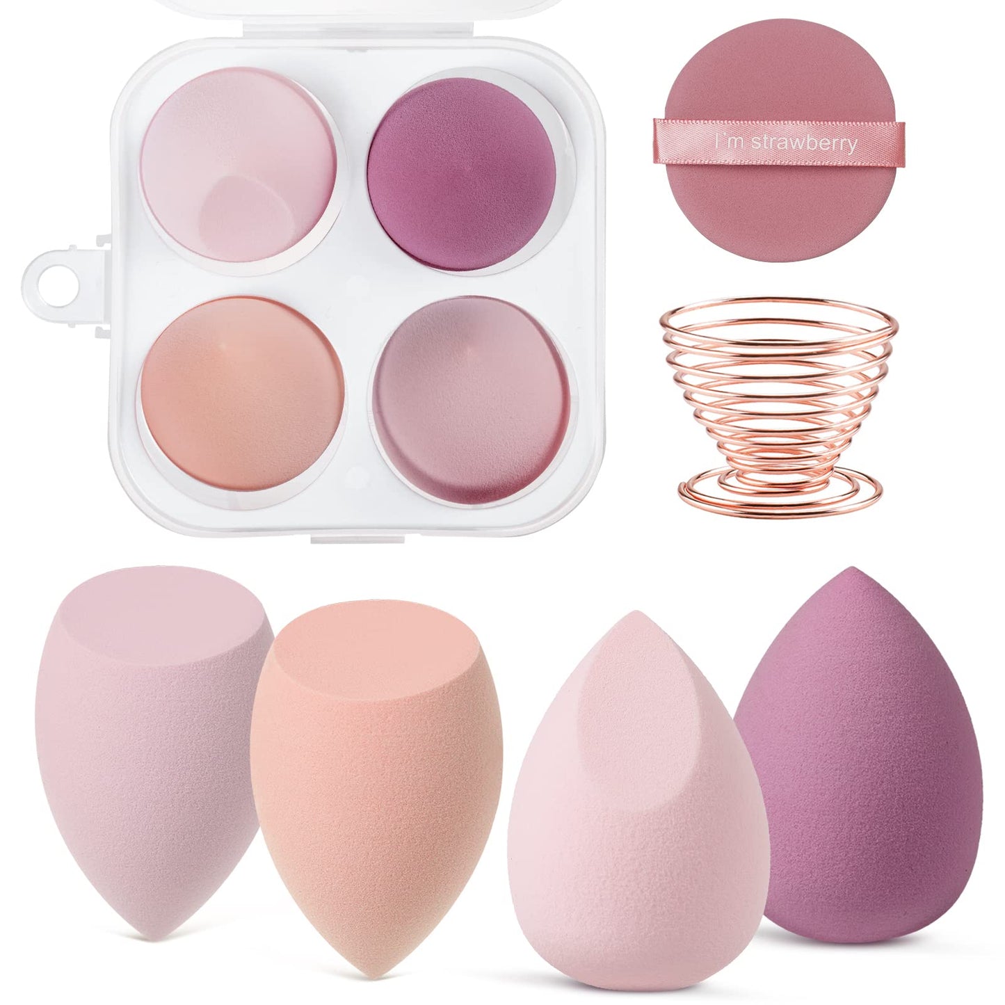 AUAUY 4 PCS Make up Schwamm Set, Foundation Blending Beauty Sponge, Beauty Makeup Schwämme Blender für Flüssigkeit Foundation Puder Sonnenschutz und Creme mit 1 Schwammhalter, 1 Puderquaste