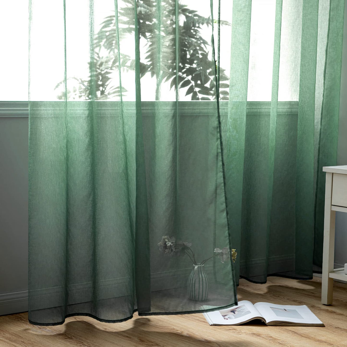Woaboy Voile Curtains, Short Curtains, Transparent Living Room with Eyelets, Store Curtains for the Bedroom, Eyelet Curtain, Panel Curtain, Loop Curtains, Modern, Set of 2, 140 x 145 cm (W x H), Beige