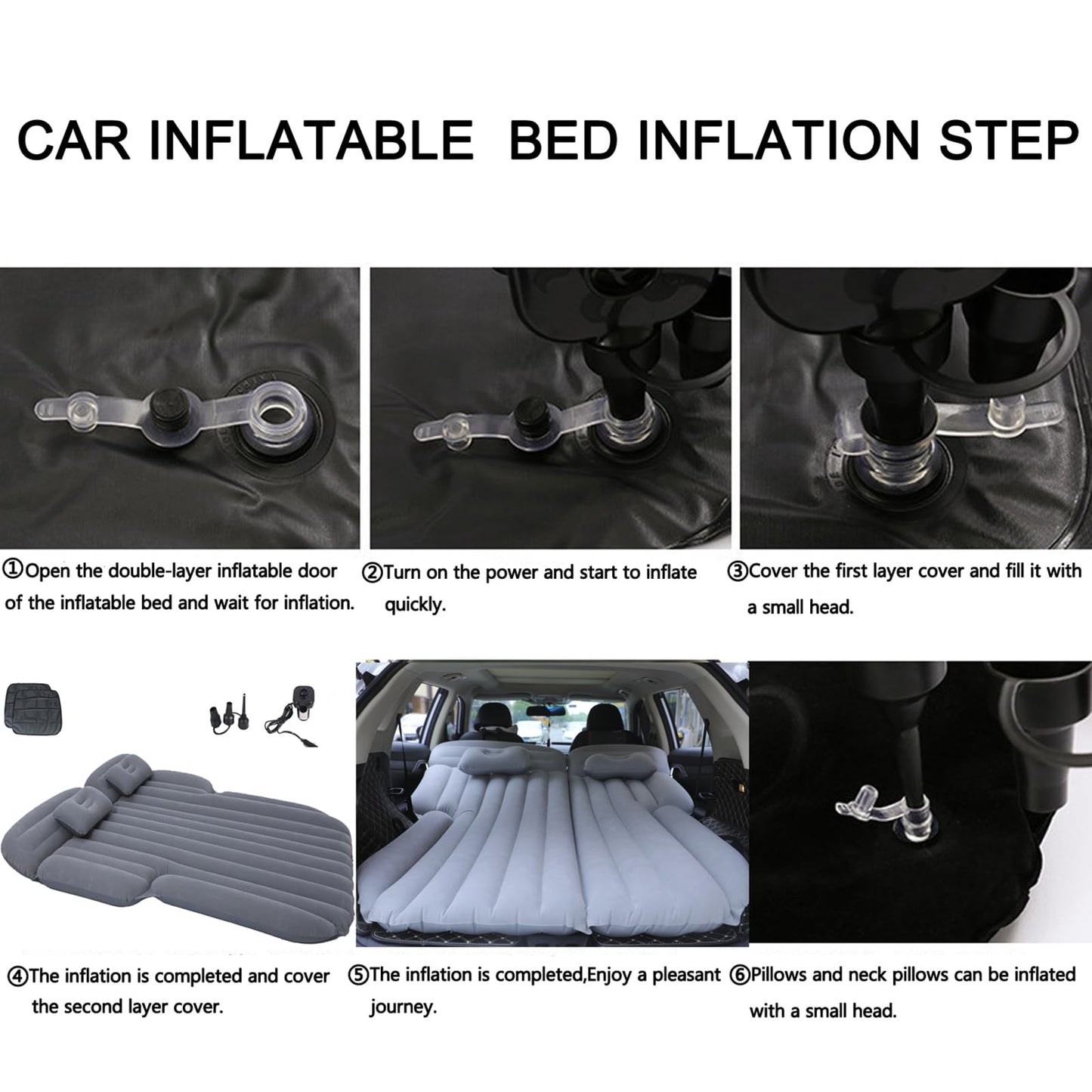 Icelus Auto Matratze SUV Luftmatratze with Luftpumpe 195 * 130 * 15 cm Aufblasbare Camping Kombi Luftbett für Auto Rücksitz Dickere Kofferraum Matratze Bett für Camping Outdoor Traveling