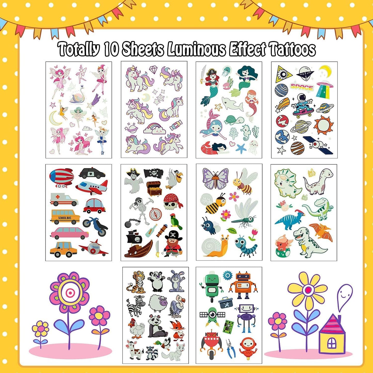 Leesgel Tattoo Children Boys Girls Pack of 140 Bright Mixed Stickers Children's Tattoo Stickers Party Bags Children's Birthday Party Favours Birthday Decoration Gifts Party Decoration