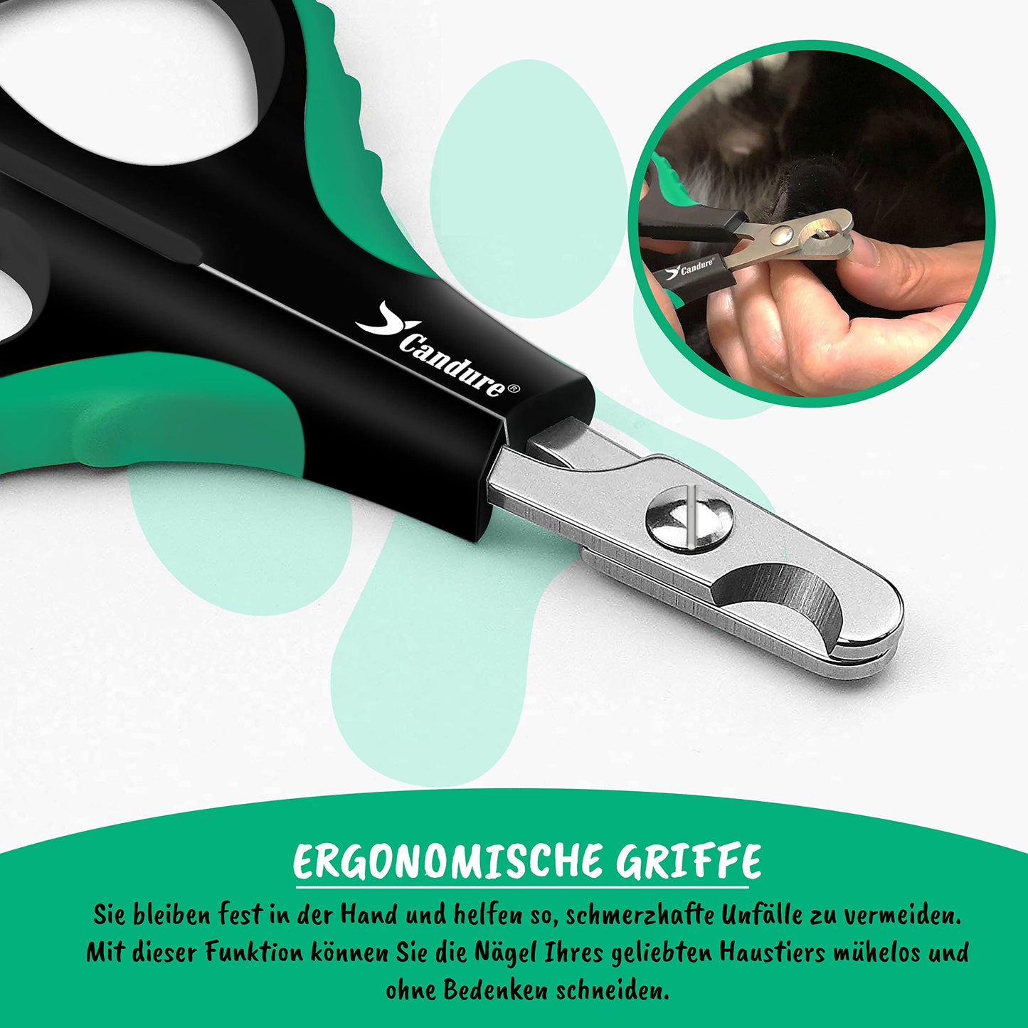 Candure Profi Krallenschere für Hunde und Katzen mit Nagelfeile Edelstahl Krallenzange Hohe Qualität Krallenpflege Schneider für Haustiere Nagelknipser groß Mit Sicherheitsschutz 6" Zoll