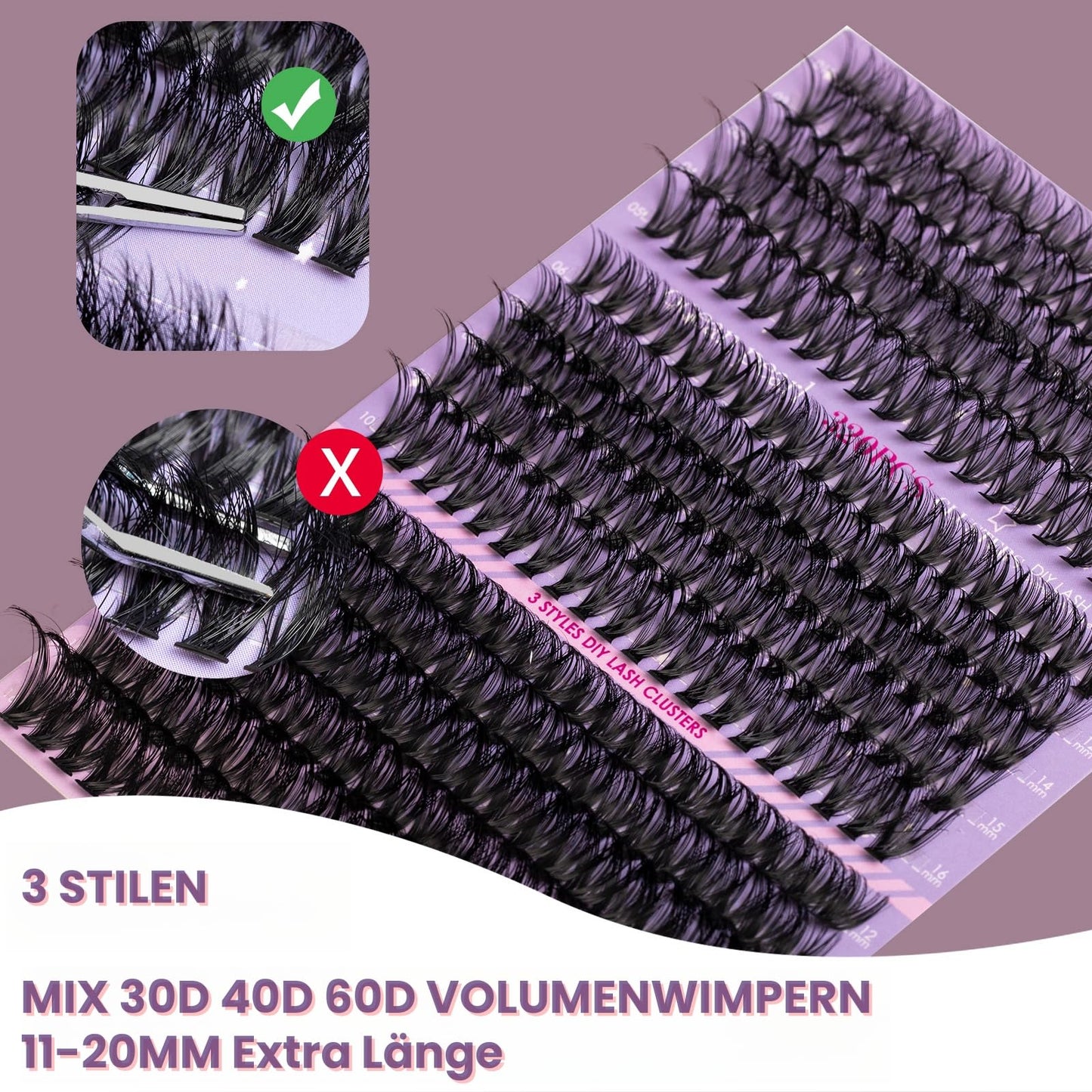 Wimpern Extensions 120 Büschel DIY Lash Extension Set Einzelne Wimpern mit Wimpernkleber und Pinzette für Anfänger Wimpernverlängerung zu Hause Individual Lashes 10-16mm C/D Curl - OP01