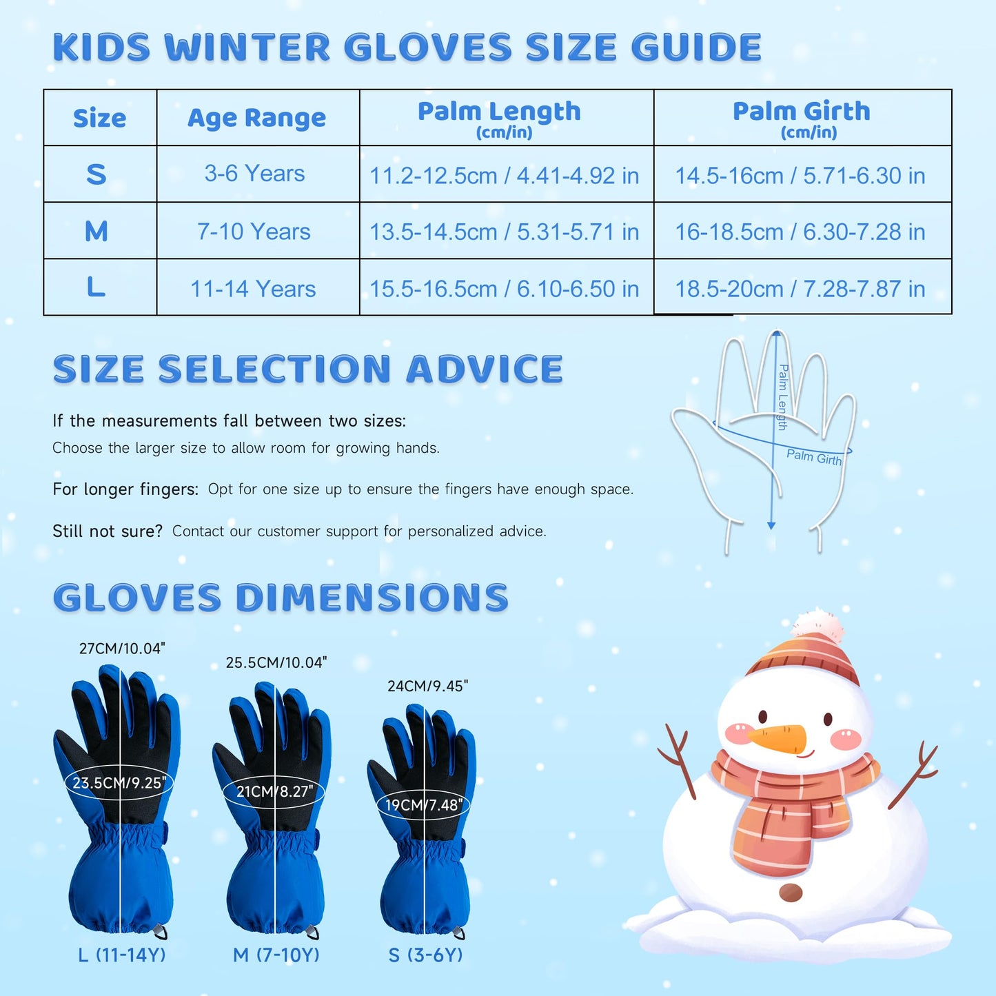 ThxToms Children's Ski Gloves, Winter Ski Gloves, -15°C, Windproof, Waterproof, Warm, Oxford Palm, Thickened for Cold Weather, Outdoor Sports, Snowboarding, Skiing, for Boys and Girls