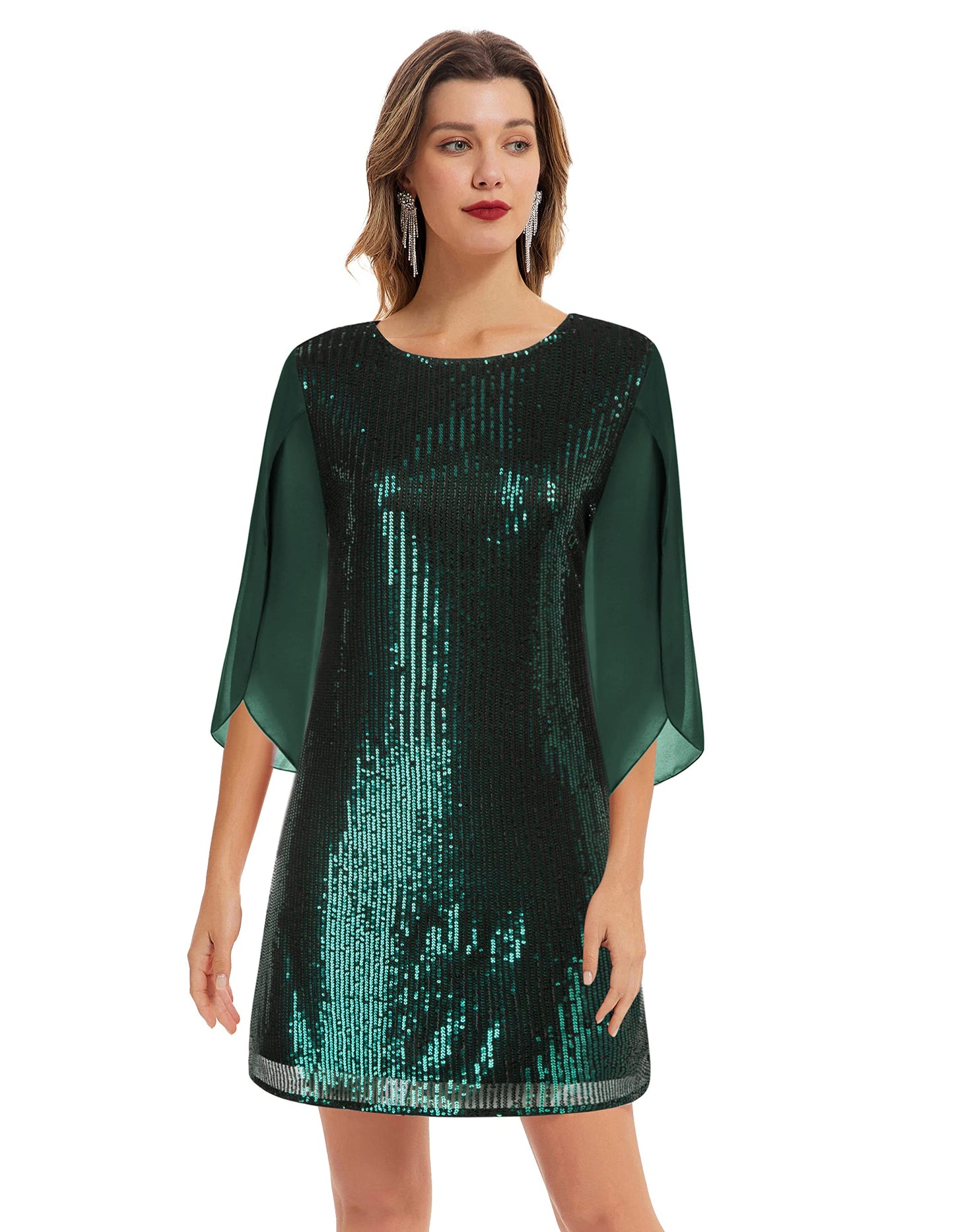 GRACE KARIN Damen Pailletten Kleid 3/4 Ärmel Party Cocktailkleid Club Glitzer Kleid Vintage MidiKleid Festlich Abendkleid