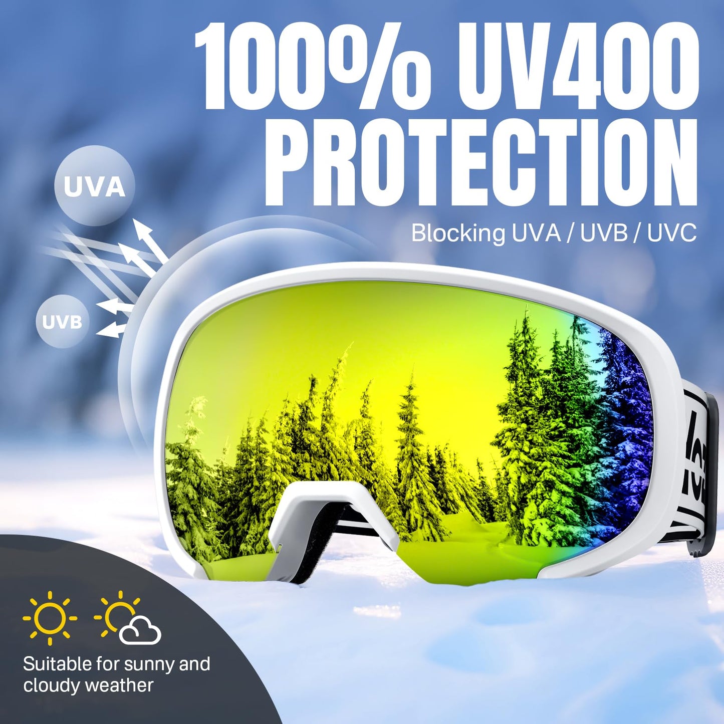 YOZISS OTG Ski Goggles for Men and Women, Magnetic Snowboard Goggles Anti-Fog & 100% UV Protection, OTG Ski Goggles Snow Goggles for Skiing & Winter Sports