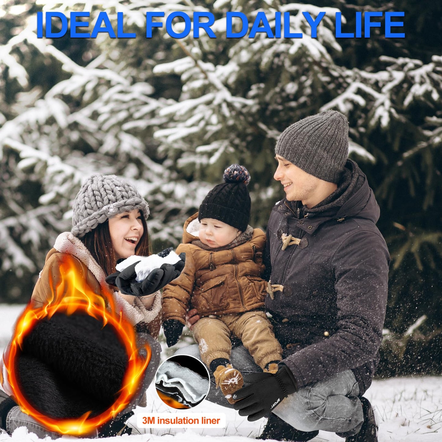 Winter Gloves, Waterproof Warm Touchscreen Gloves for Men and Women, Ski Gloves, Cycling Gloves for Riding, Running, Motorcycle, Hiking, Cycling