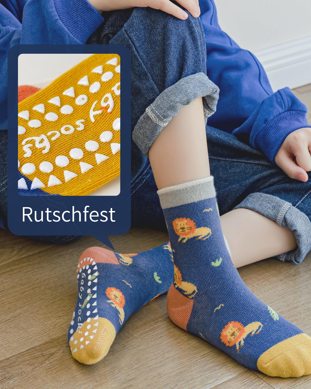 Kyopp 5 Paar Stoppersocken Kinder Baumwolle Socken Jungen Mädchen ABS Anti Rutsch Socken Tiermotive 25-37EU