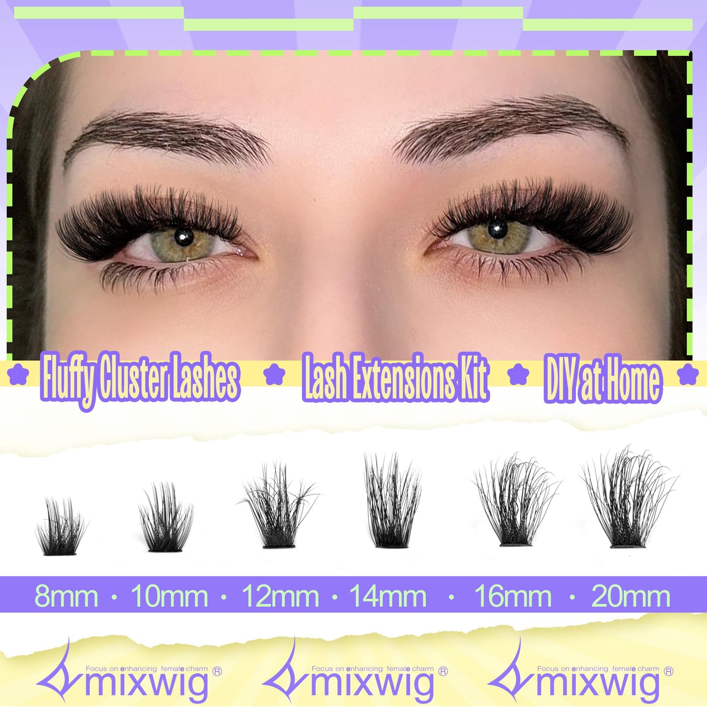 Wimpern Extensions Set Künstliche Wimpern Natürliche DIY Wimpernverlängerung Cluster Wimpern 16MM Individuelle Lashes Kit 40D Nerz Wimpern Fluffy mit Lash Bond und Seal Lash Tweezers