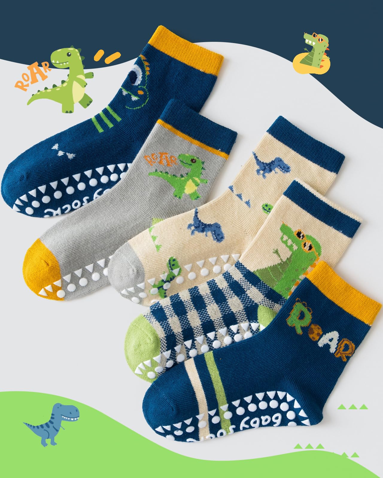 Kyopp 5 Paar Stoppersocken Kinder Baumwolle Socken Jungen Mädchen ABS Anti Rutsch Socken Tiermotive 25-37EU