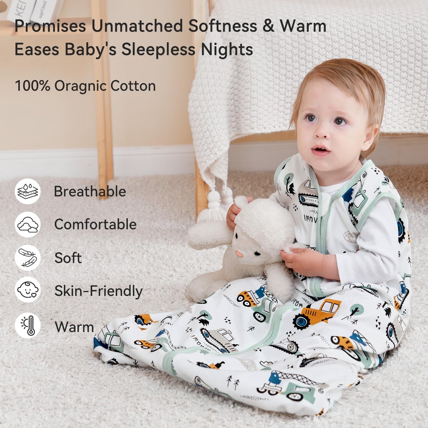 Unnivoll Schlafsack Baby 1.5 Tog Babyschlafsack 0-6 Monate 2er Pack Schlafsack Winter Herbst 67 cm für Jungen Mädchen Neugeborene Kaffee