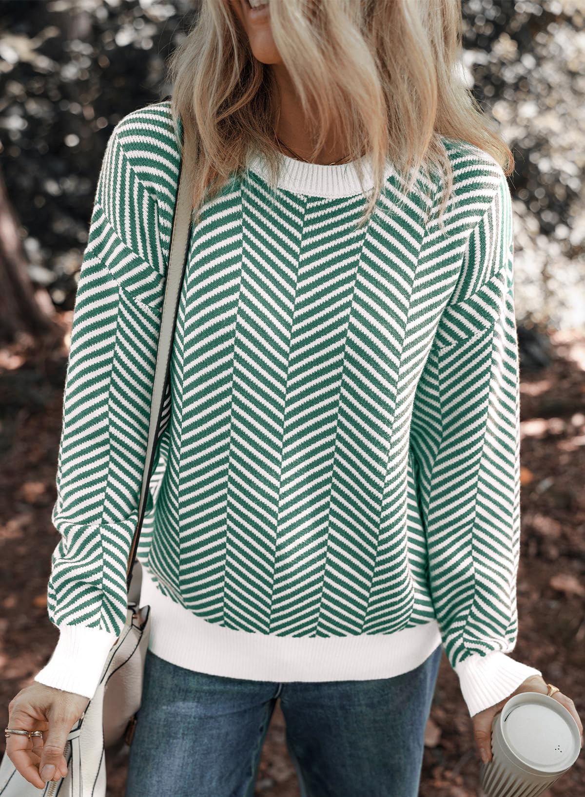 Dokotoo Damen Pullover Elegant Rundhals Gestreifter Strickpullover Warm Herbst Winterpullover Pulli Sweater S-XXL