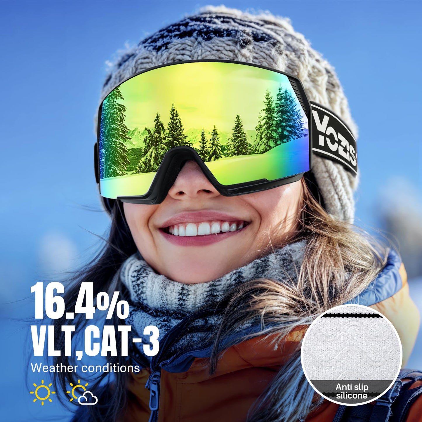 YOZISS OTG Ski Goggles for Men and Women, Magnetic Snowboard Goggles Anti-Fog & 100% UV Protection, OTG Ski Goggles Snow Goggles for Skiing & Winter Sports