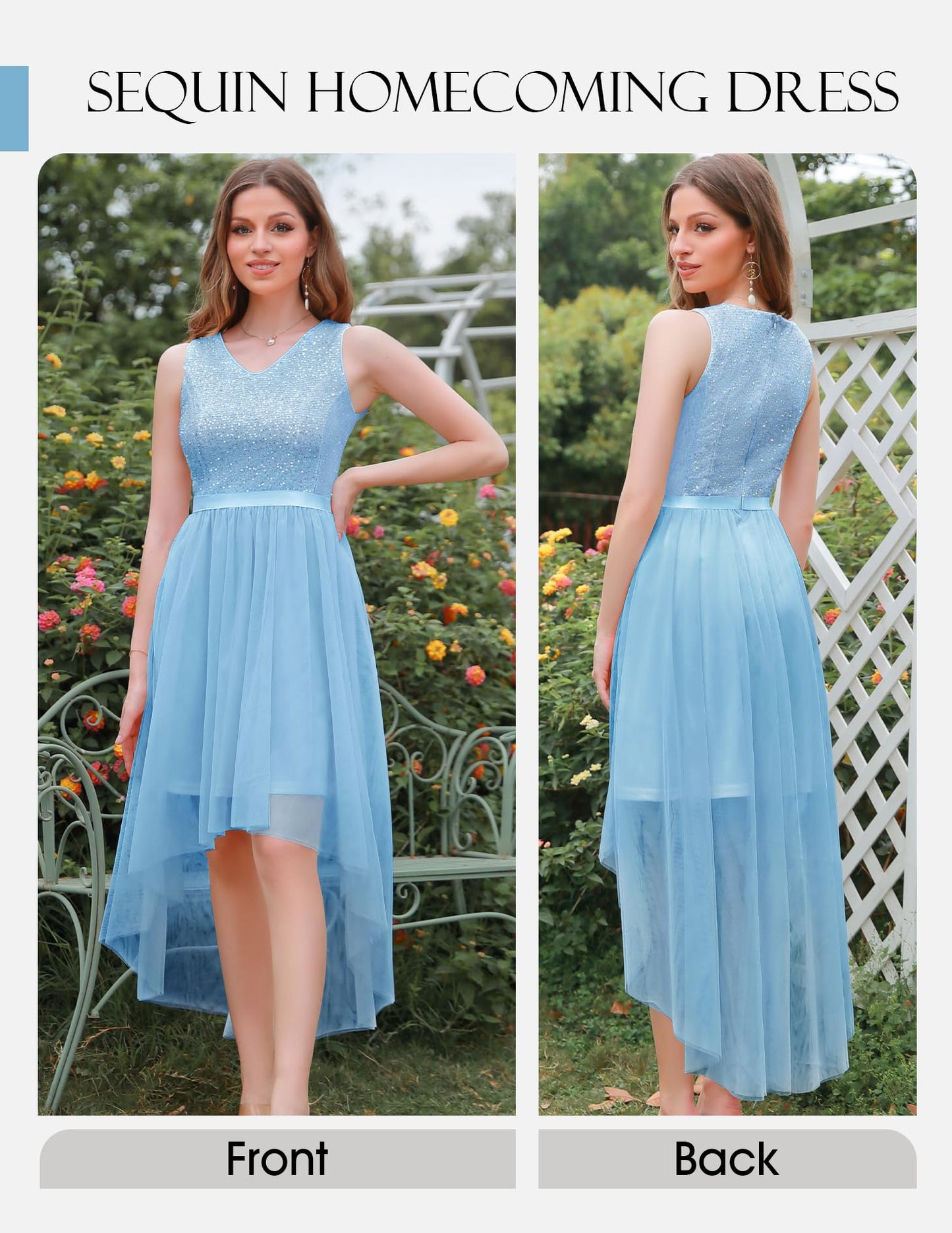 Berylove Kleid Festlich Damen Abendkleid mit Pailletten Cocktailkleid Ballkleid Lang Glitzer V Ausschnitt Ärmellos Tüllkleid