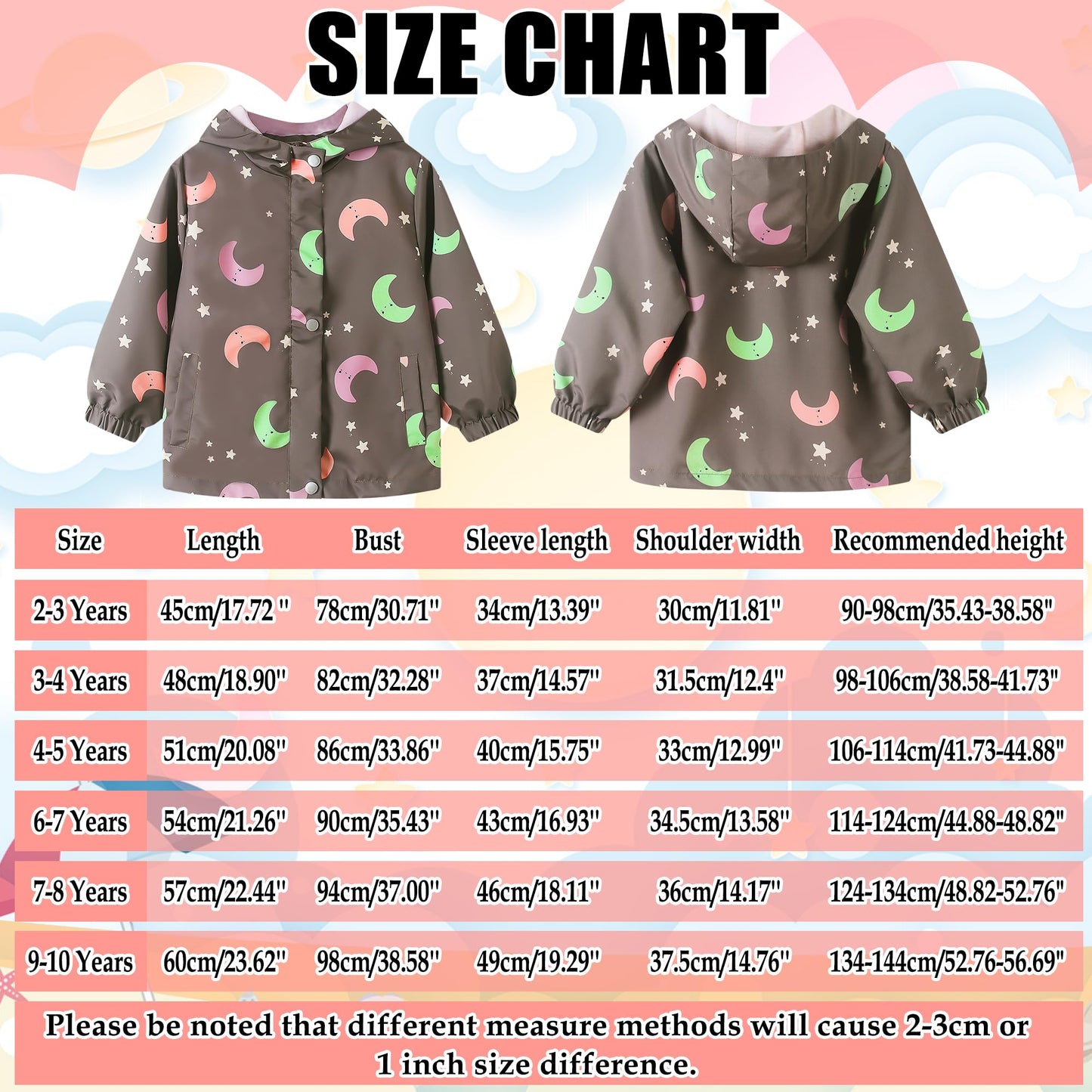 JinBei Children's Waterproof Jacket Children's Hooded Coat Windproof Jackets Long Sleeve Jacket Outdoor Lightweight Zip Coat for Boys & Girls Size 98-134