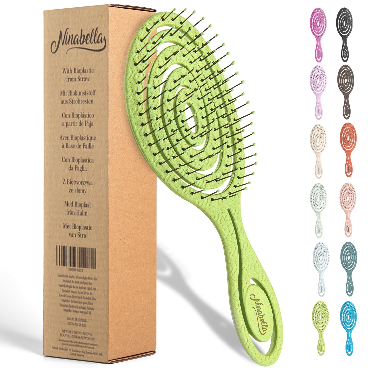 Ninabella Haarbürste ohne Ziepen für Damen, Herren & Kinder - Entwirrbürste auch für Locken & Lange Haare - Einzigartige Profi Detangler-Bürste mit Spiralfeder - Schwarz