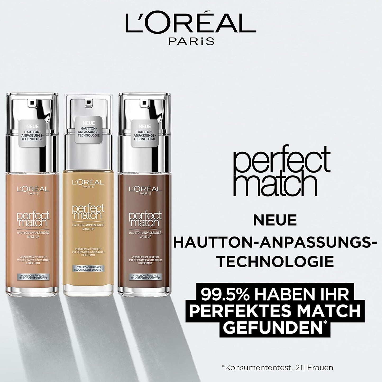 L'Oréal Paris Make up, Flüssige Foundation mit Hyaluron und Aloe Vera, Perfect Match Make-Up, 3.N Creamy Beige, 30 ml