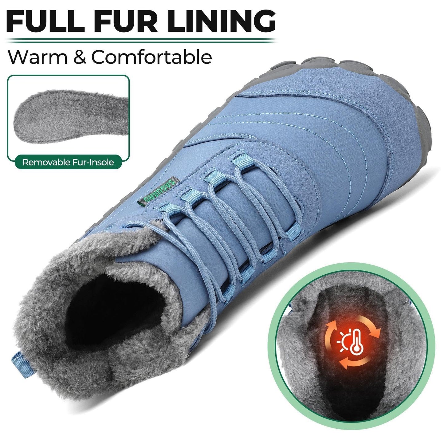 SAGUARO Winter Barfußschuhe Warm Gefüttert Winterschuhe für Damen Herren,EU Gr.36-48