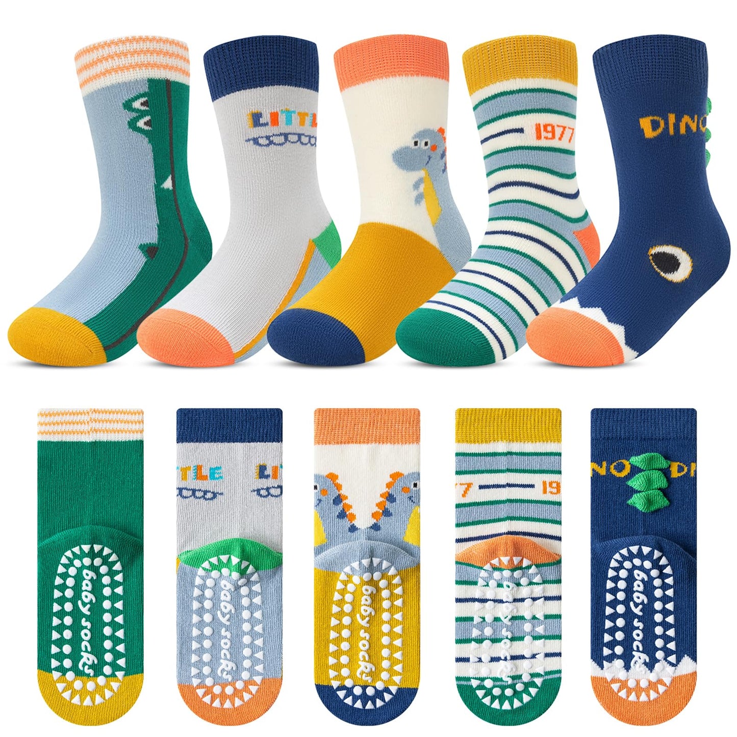 Kyopp 5 Paar Stoppersocken Kinder Baumwolle Socken Jungen Mädchen ABS Anti Rutsch Socken Tiermotive 25-37EU
