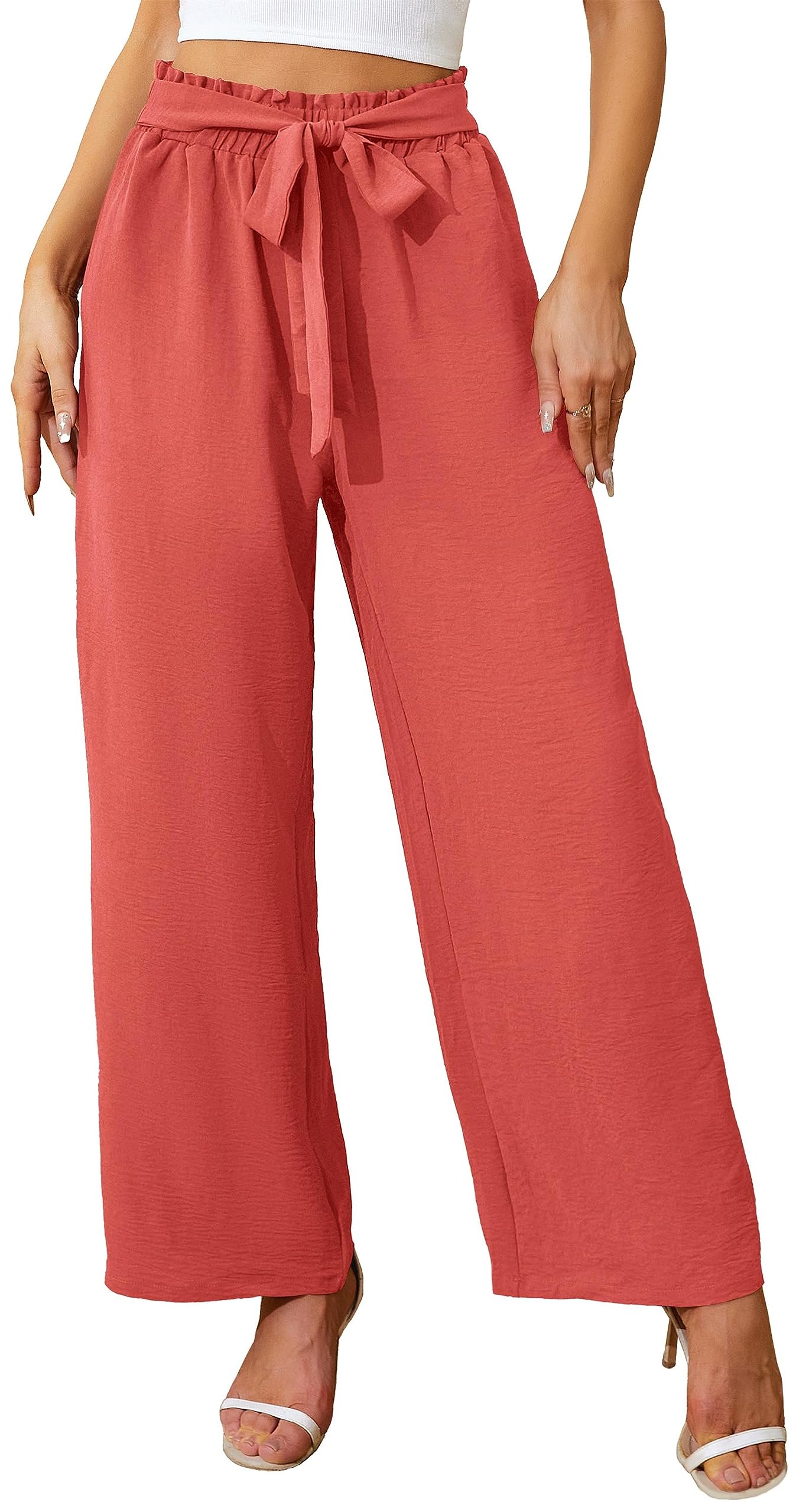 Actcat Damen Hose mit weitem Bein Leicht und Elegant Elastischer Bund Sommerhose mit Taschen für Legere Arbeit Geeignet