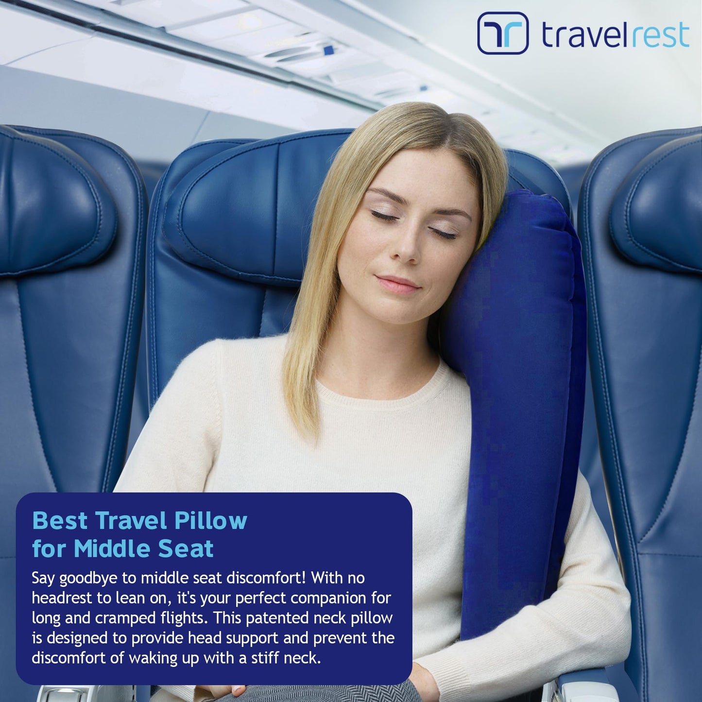 TRAVELREST Ultimatives Reisekissen für Nacken und Körper, Flugzeug- und Autositze, aufblasbar, platzsparend, zum Schlafen auf Langen Flügen, Nickerchen auf Roadtrips, für Reisen im Auto und Bus, blau