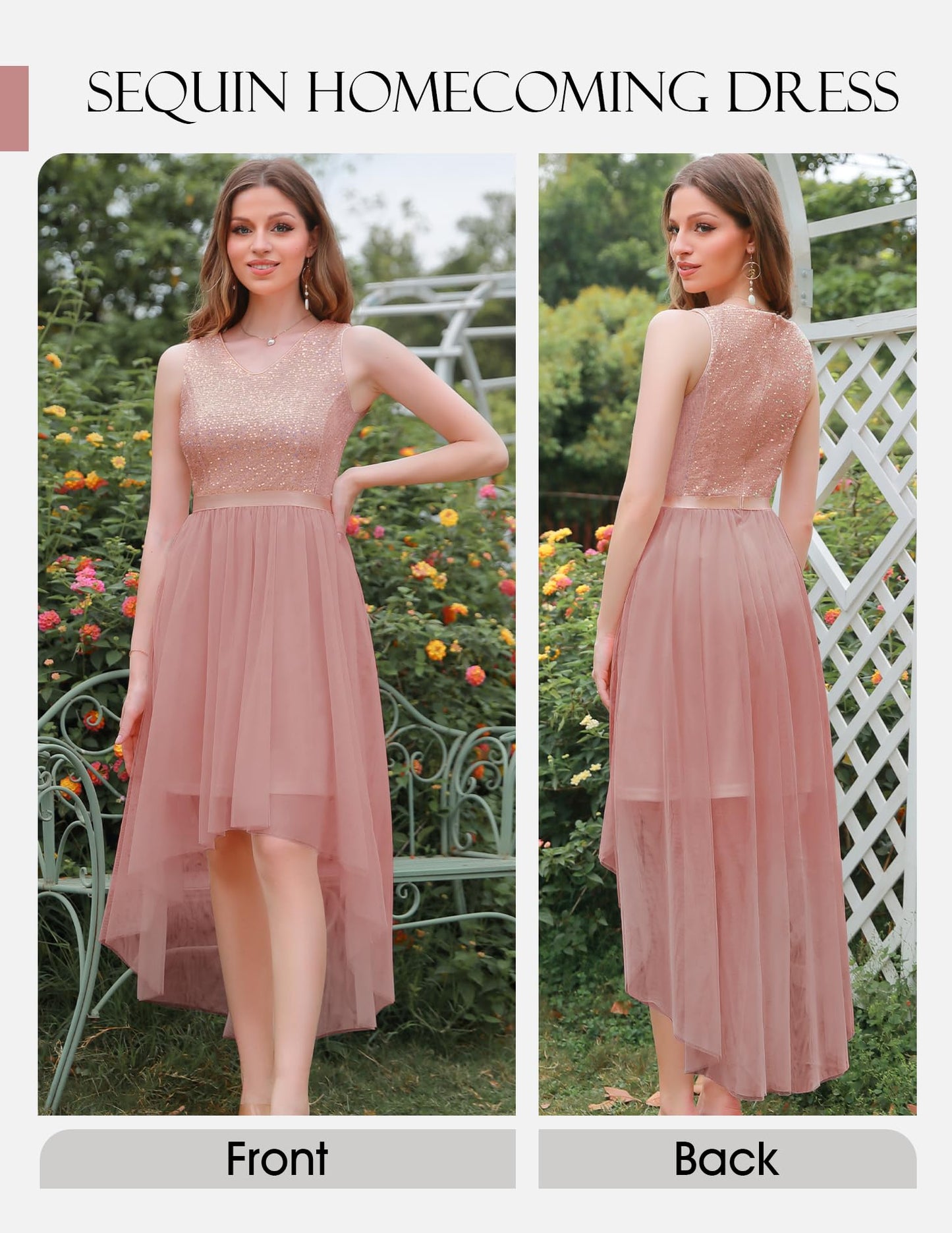 Berylove Kleid Festlich Damen Abendkleid mit Pailletten Cocktailkleid Ballkleid Lang Glitzer V Ausschnitt Ärmellos Tüllkleid