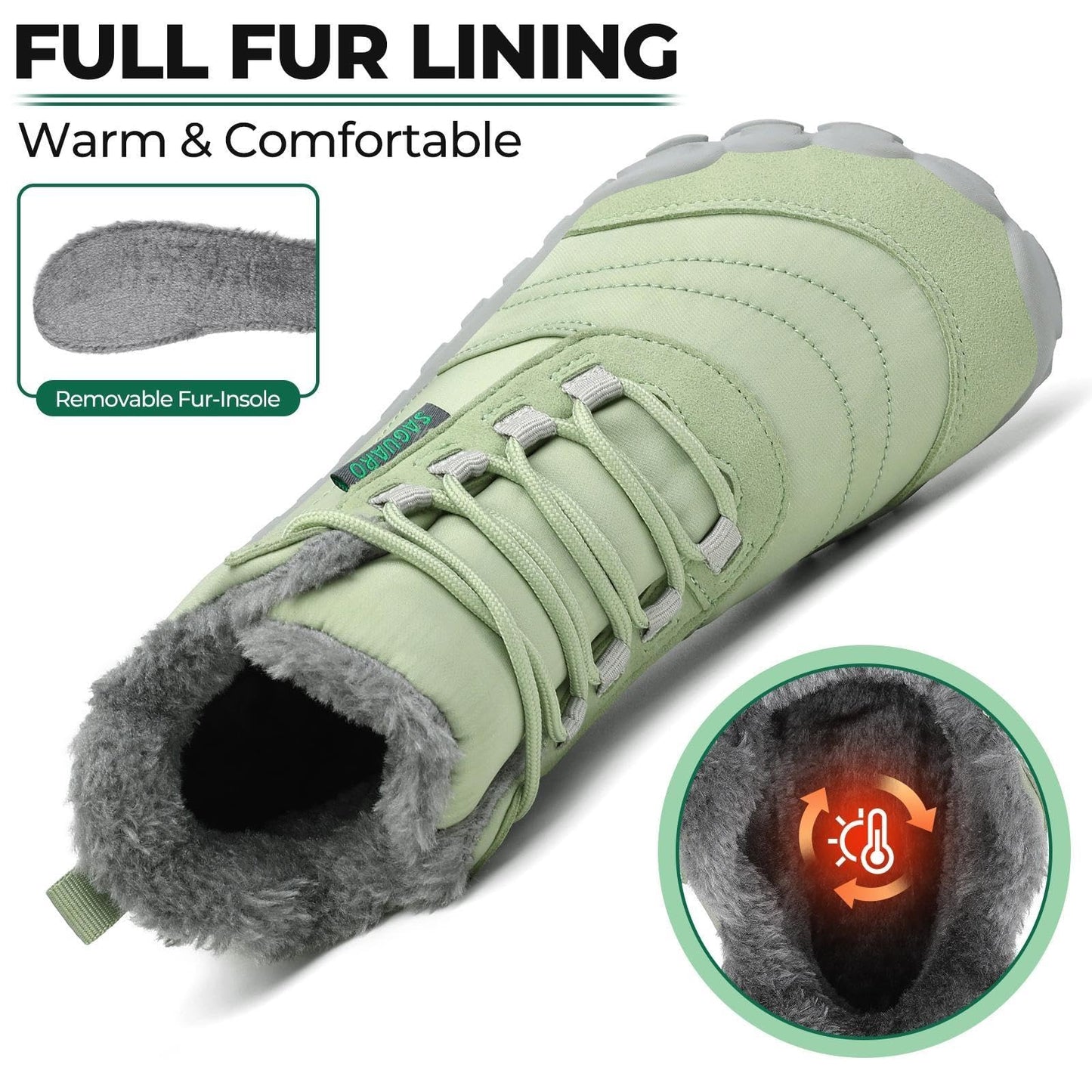 SAGUARO Winter Barfußschuhe Warm Gefüttert Winterschuhe für Damen Herren,EU Gr.36-48