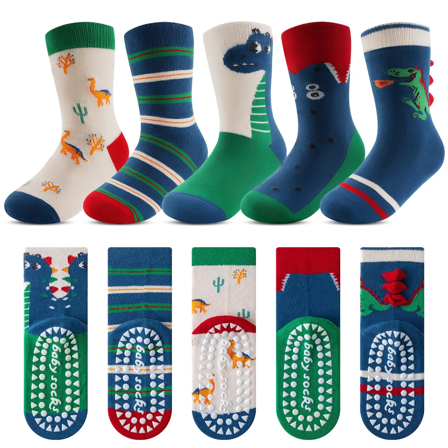 Kyopp 5 Paar Stoppersocken Kinder Baumwolle Socken Jungen Mädchen ABS Anti Rutsch Socken Tiermotive 25-37EU
