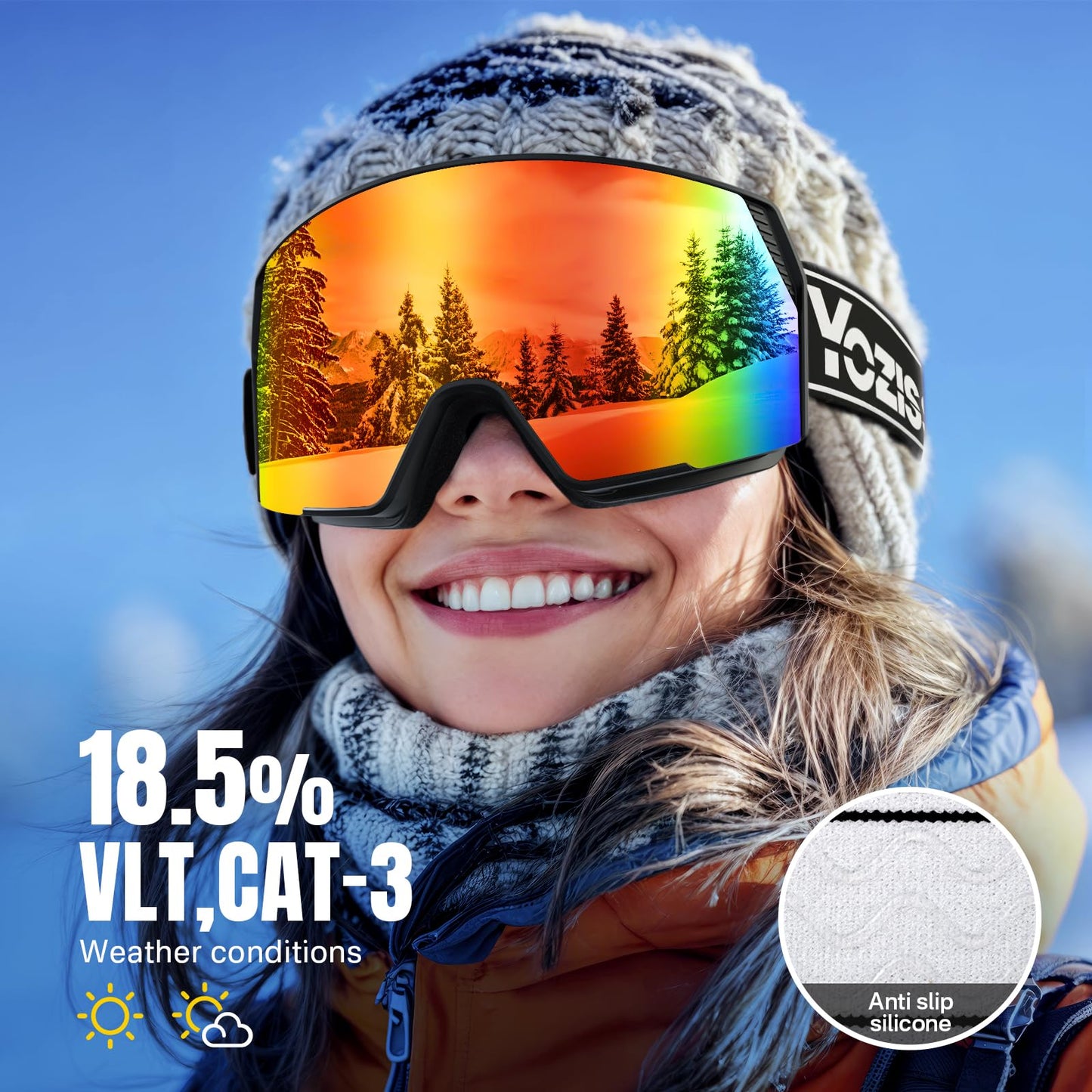 YOZISS OTG Ski Goggles for Men and Women, Magnetic Snowboard Goggles Anti-Fog & 100% UV Protection, OTG Ski Goggles Snow Goggles for Skiing & Winter Sports