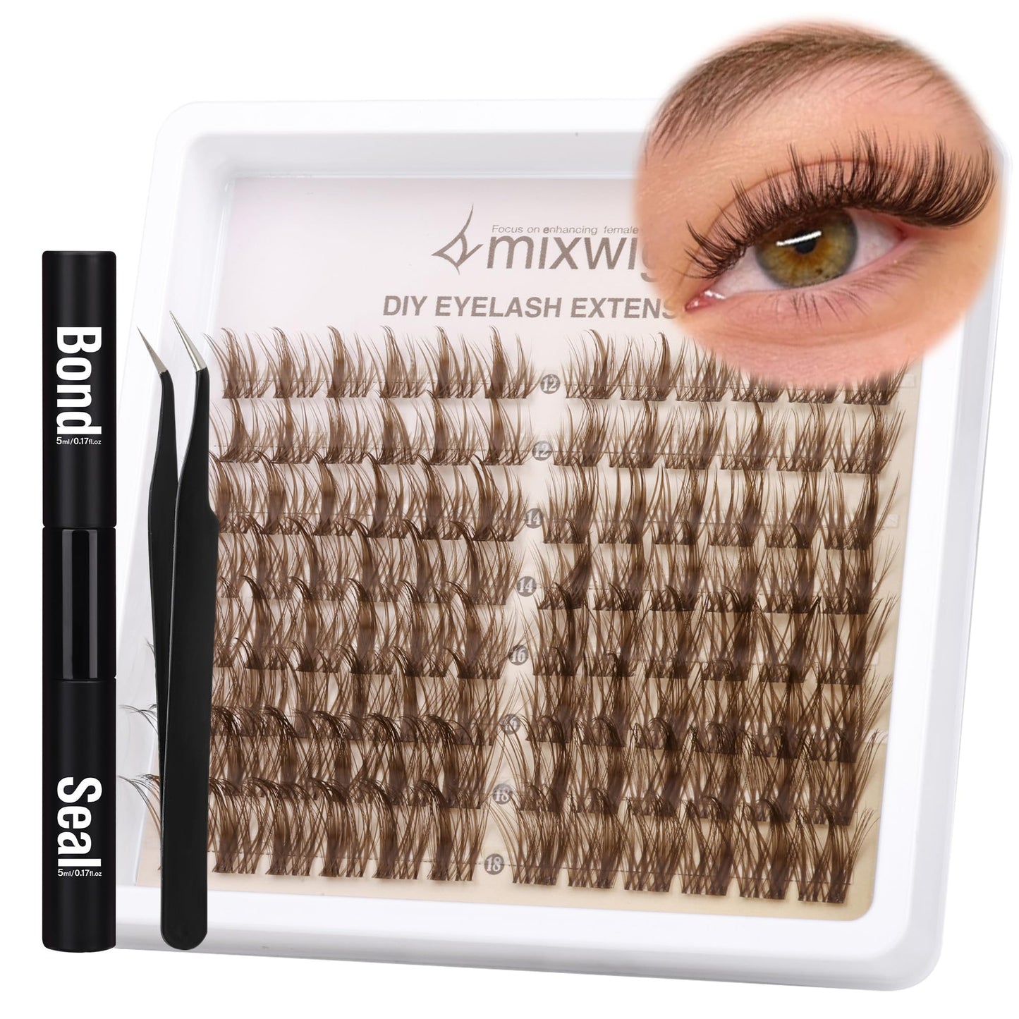 Wimpern Extensions Set Künstliche Wimpern Natürliche DIY Wimpernverlängerung Cluster Wimpern 16MM Individuelle Lashes Kit 40D Nerz Wimpern Fluffy mit Lash Bond und Seal Lash Tweezers