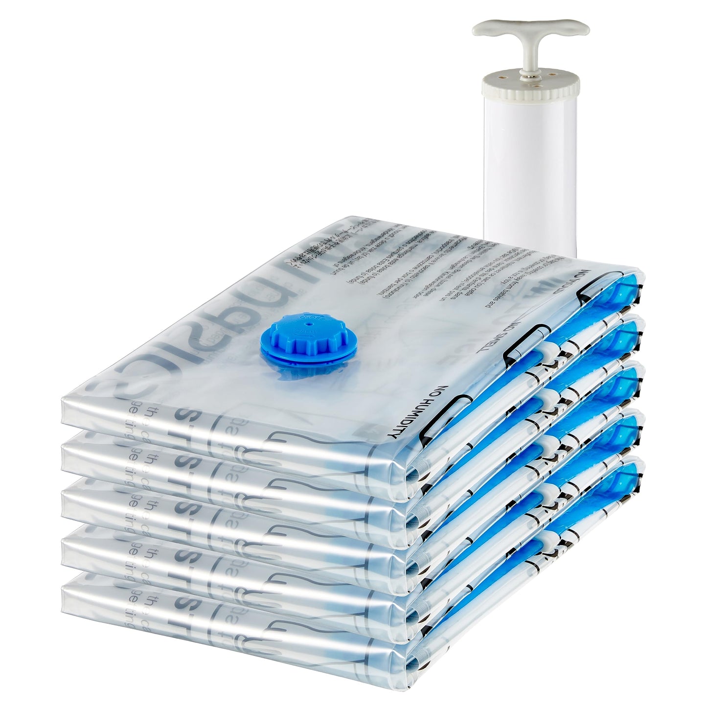 Amazon Basics Vakuumbeutel für Kleidung mit Luftdichtem Ventil und Handpumpe - Jumbo, 6er-Pack, Reißverschluss, Durchsichtig
