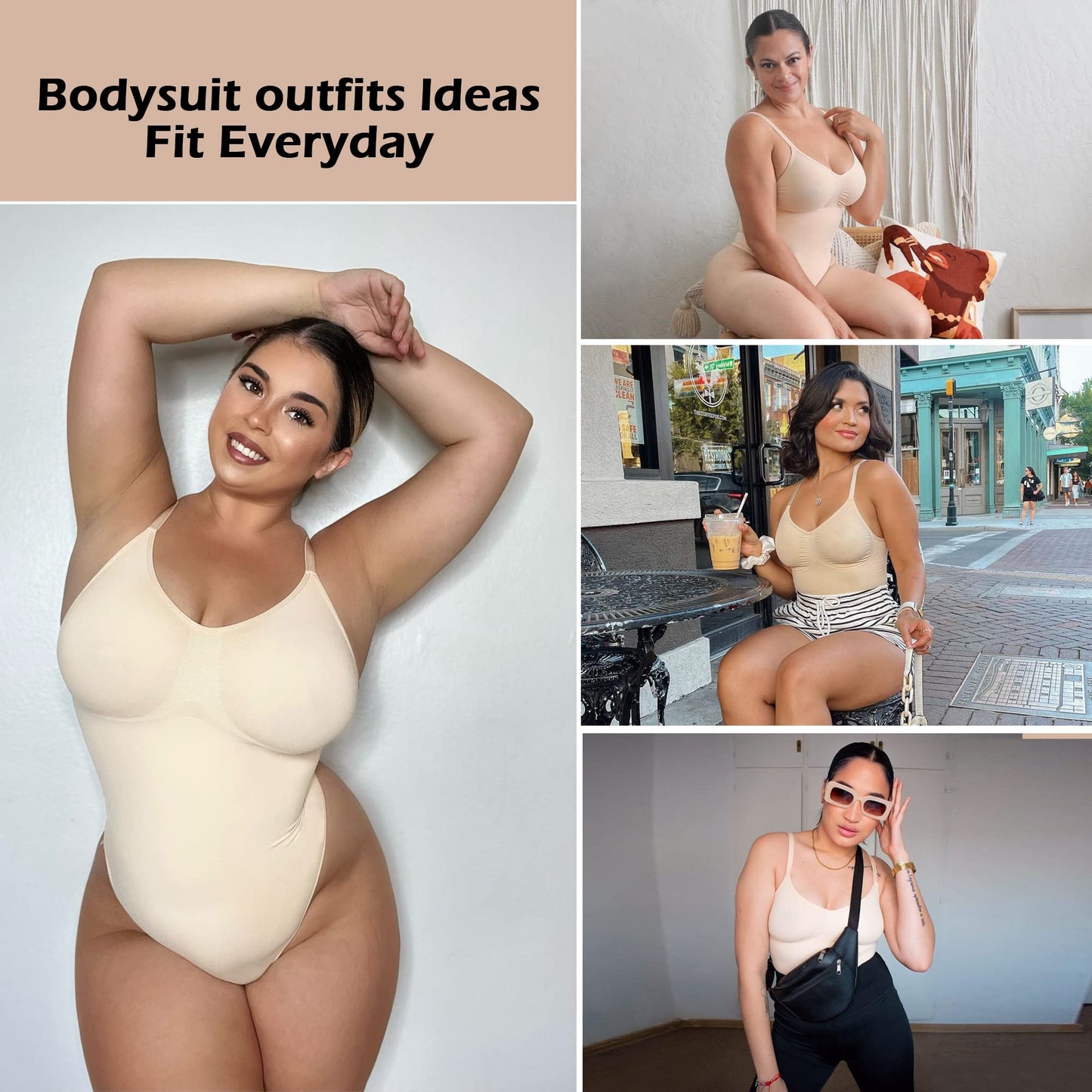 SHAPERX Shapewear Damen Bauchweg Bodysuit Formender Body Shaper Sculpting Tanga mit Verstellbarer Schultergurt