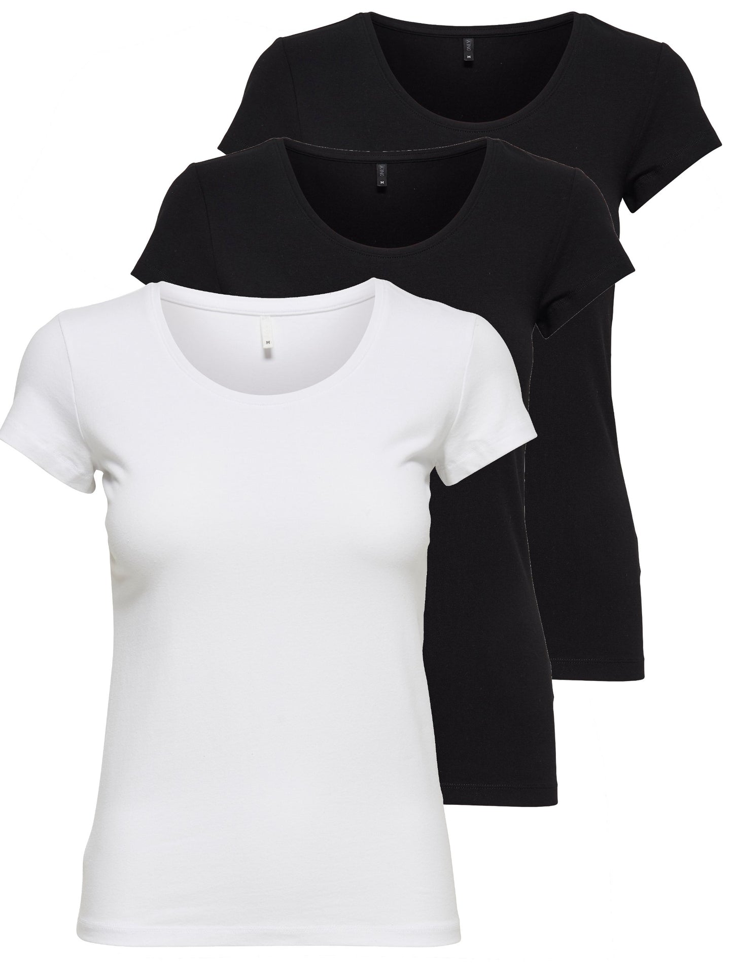 ONLY 3er Pack Damen T-Shirt schwarz oder weiß Kurzarm lang Basic Sommer T-Shirts XS S M L XL 15209153