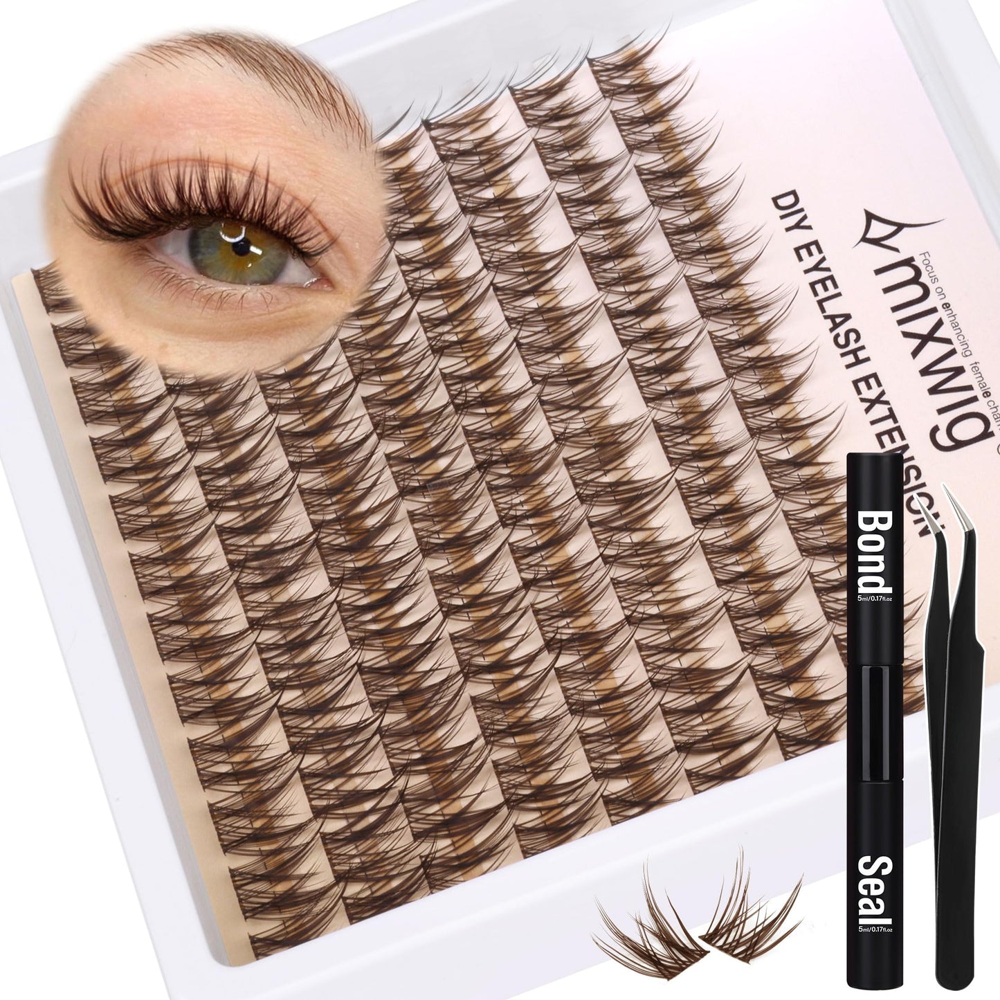 Wimpern Extensions Set Künstliche Wimpern Natürliche DIY Wimpernverlängerung Cluster Wimpern 16MM Individuelle Lashes Kit 40D Nerz Wimpern Fluffy mit Lash Bond und Seal Lash Tweezers