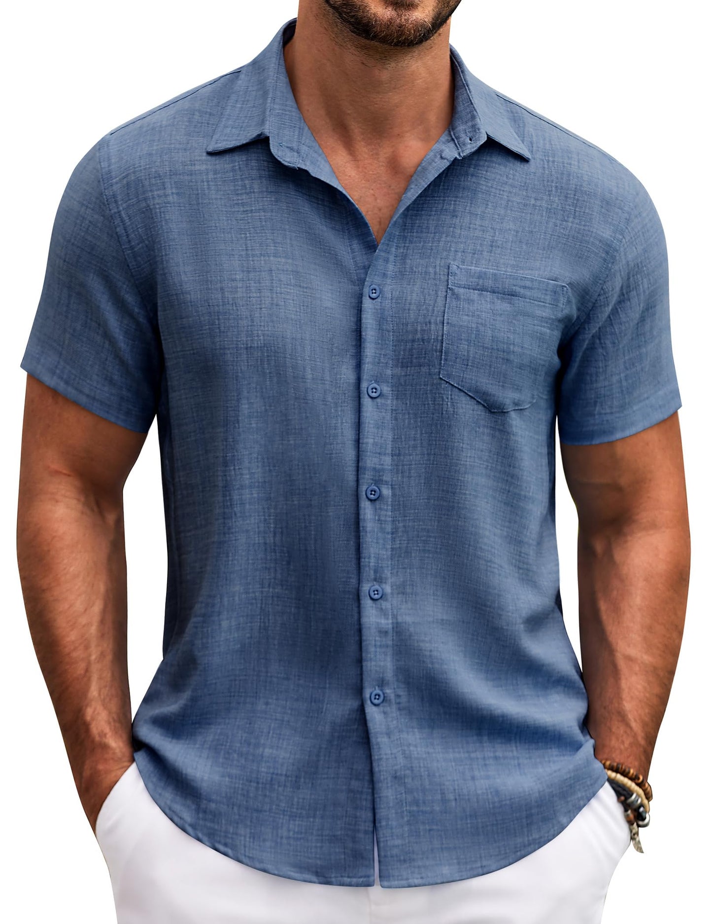 COOFANDY Herren Hemd Kurzarm Sommer Freizeit Männer Hemden Leicht Strand Regular Fit Hemd mit Brusttasche