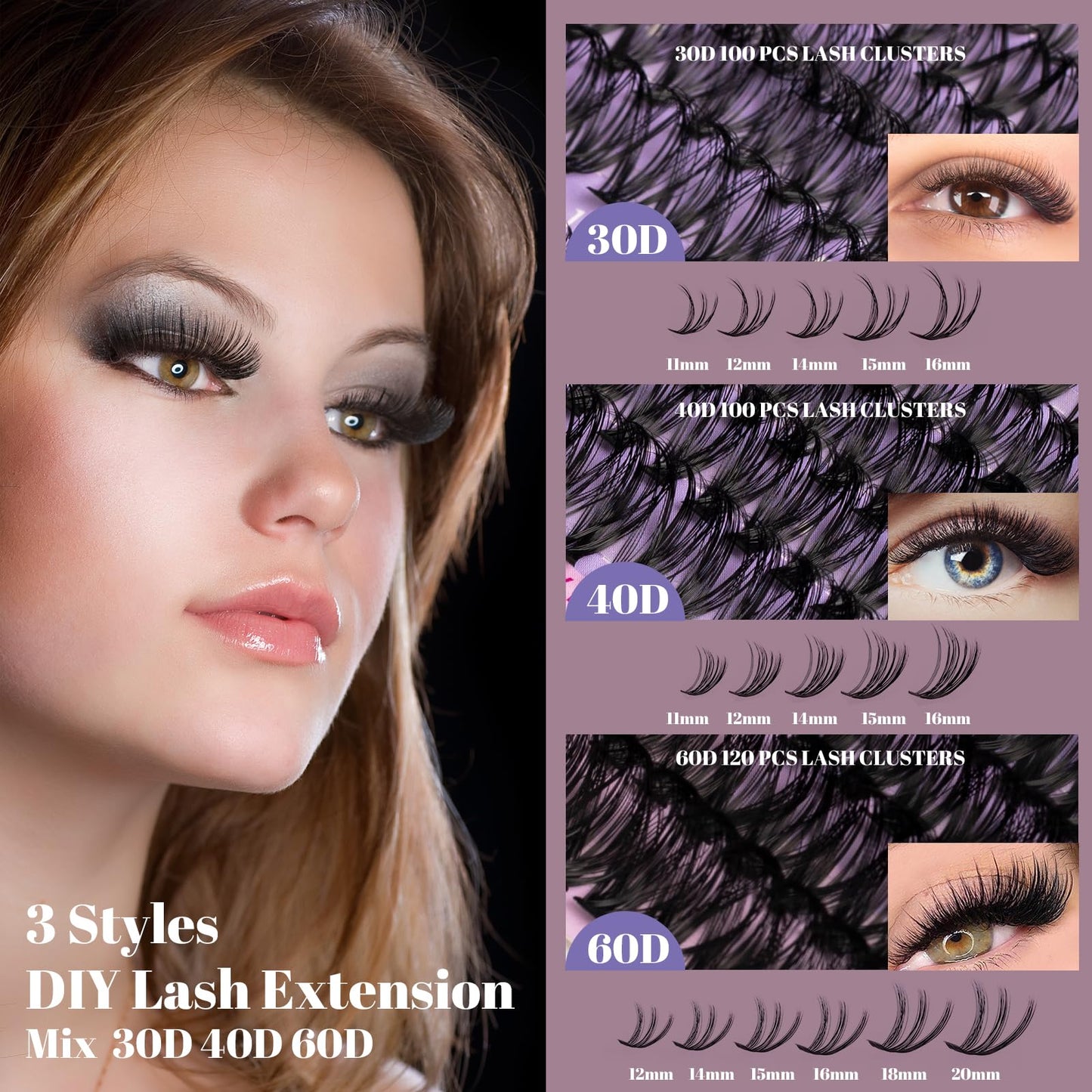 Wimpern Extensions 120 Büschel DIY Lash Extension Set Einzelne Wimpern mit Wimpernkleber und Pinzette für Anfänger Wimpernverlängerung zu Hause Individual Lashes 10-16mm C/D Curl - OP01