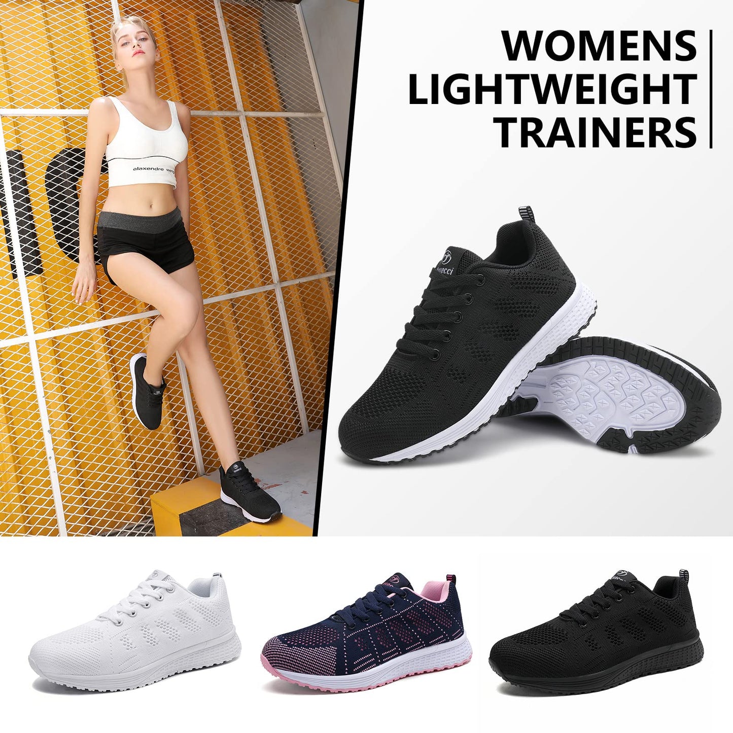ANBIWANGLUO Damen Turnschuhe Sportliche Laufschuhe Schnürschuhe Atmungsaktive Outdoor Cross Trainer zum Joggen