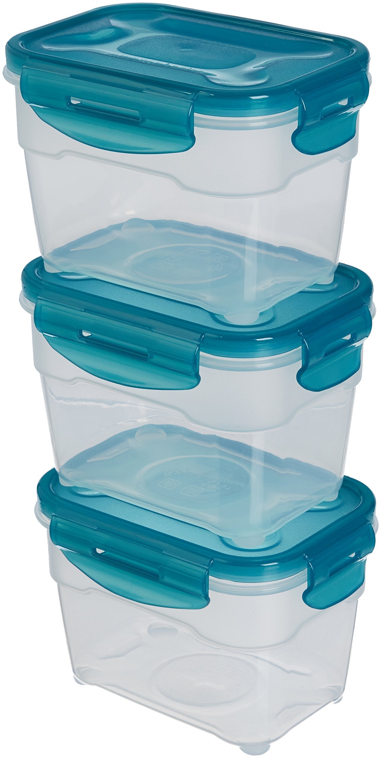 Amazon Basics Gefrierbehälter im Set, mit Deckel, luftdicht, auslaufsicher, stapelbar, für Kühlschrank/Gefriertruhe, BPA-frei, Kunststoff, mikrowellen- und spülmaschinenfest, 3 x 0.6 l, hellblau