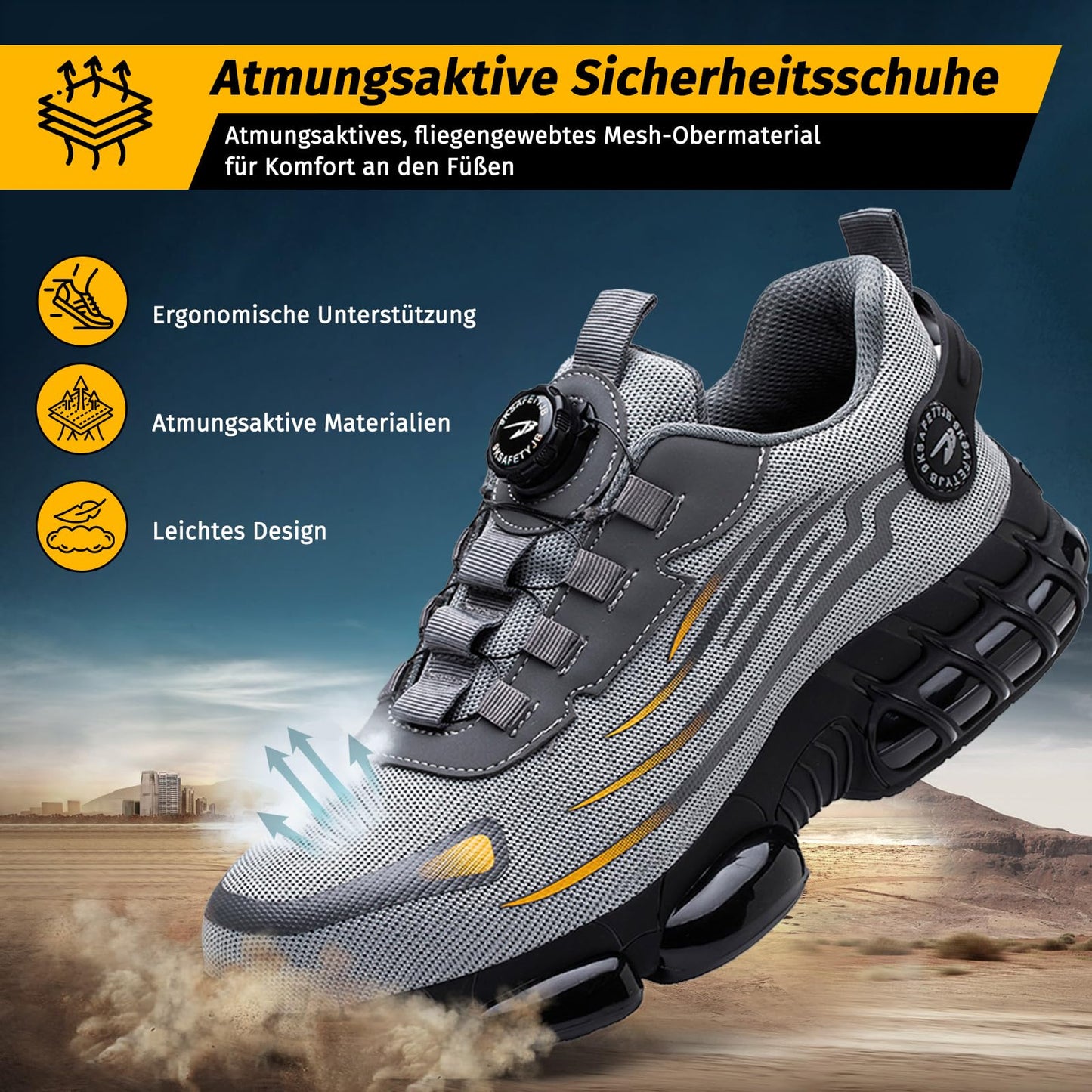 FOGOIN Sicherheitsschuhe Herren S3 Explorer 3.0 Sportliche Arbeitsschuhe Leicht Trends Drehknopf Anti-Smash und Anti-Punktur Arbeit Versicherung Schuhe Unisex