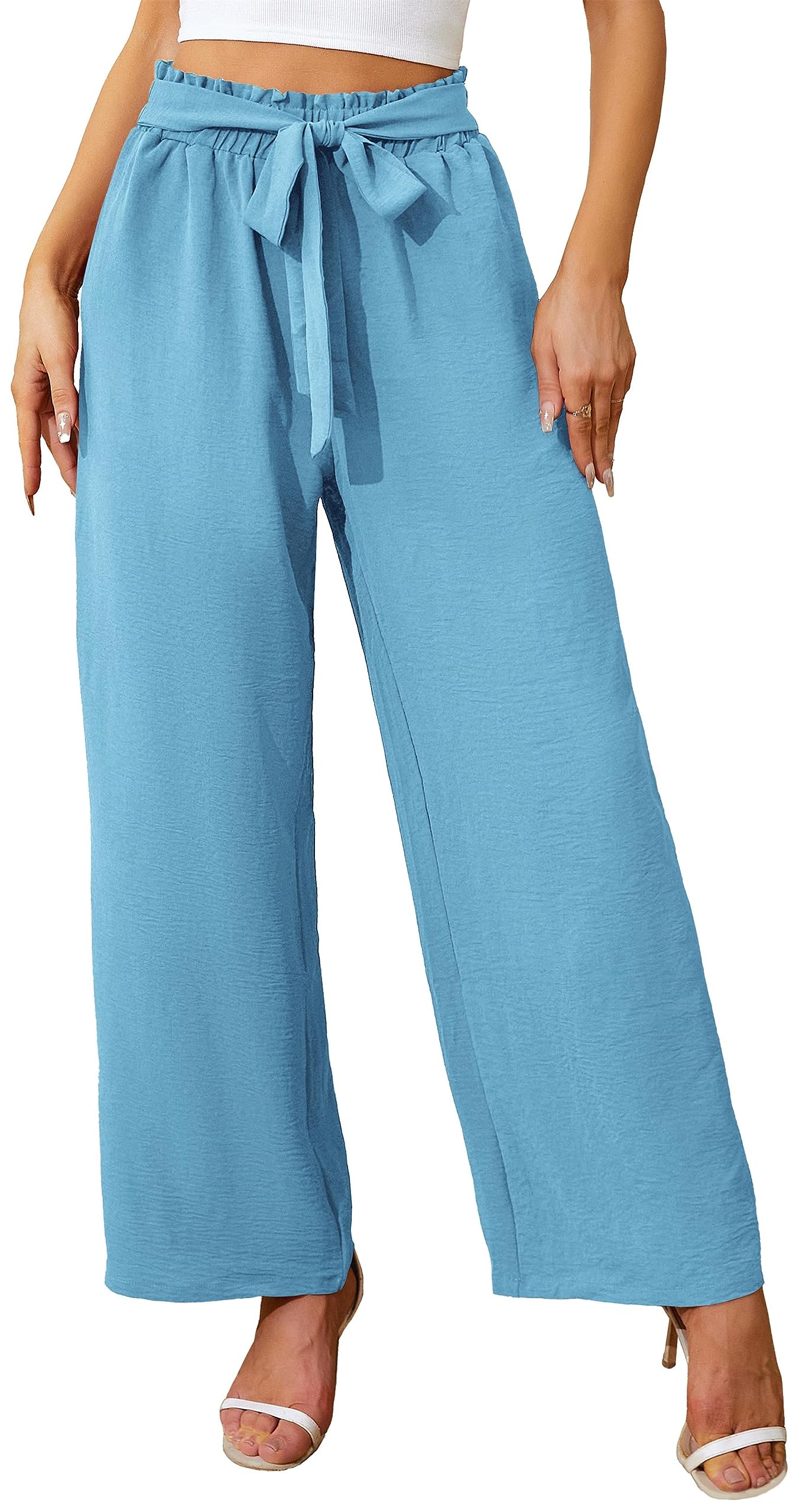 Actcat Damen Hose mit weitem Bein Leicht und Elegant Elastischer Bund Sommerhose mit Taschen für Legere Arbeit Geeignet