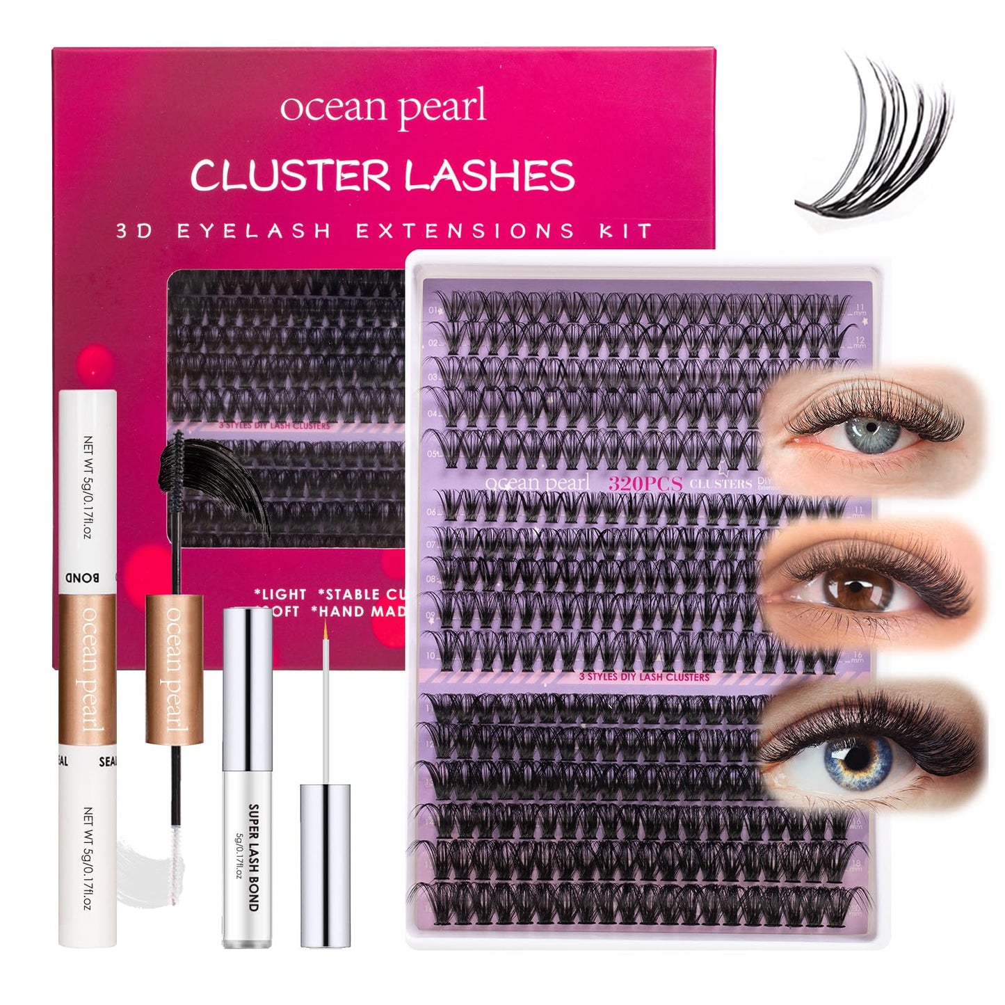 Wimpern Extensions 120 Büschel DIY Lash Extension Set Einzelne Wimpern mit Wimpernkleber und Pinzette für Anfänger Wimpernverlängerung zu Hause Individual Lashes 10-16mm C/D Curl - OP01