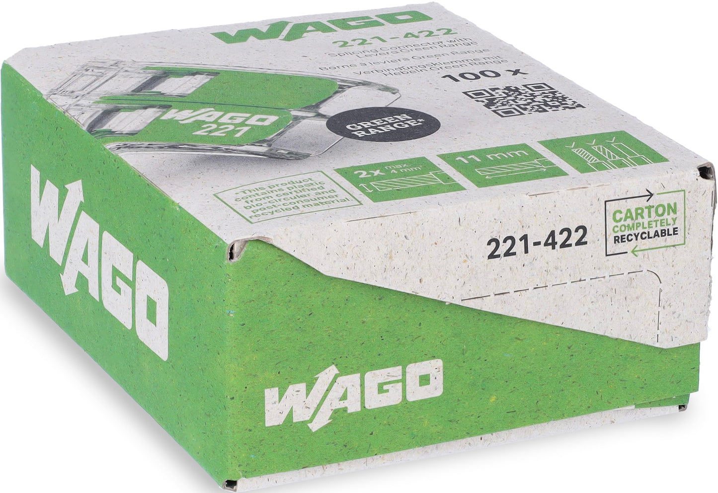 WAGO Verbindungsklemmen 221-413 | 3 Leiter, bis 4 mm², 50 Stück, COMPACT Kabelverbinder mit Hebel für alle Leiterarten weltweit, bestätigte Anwendungssicherheit