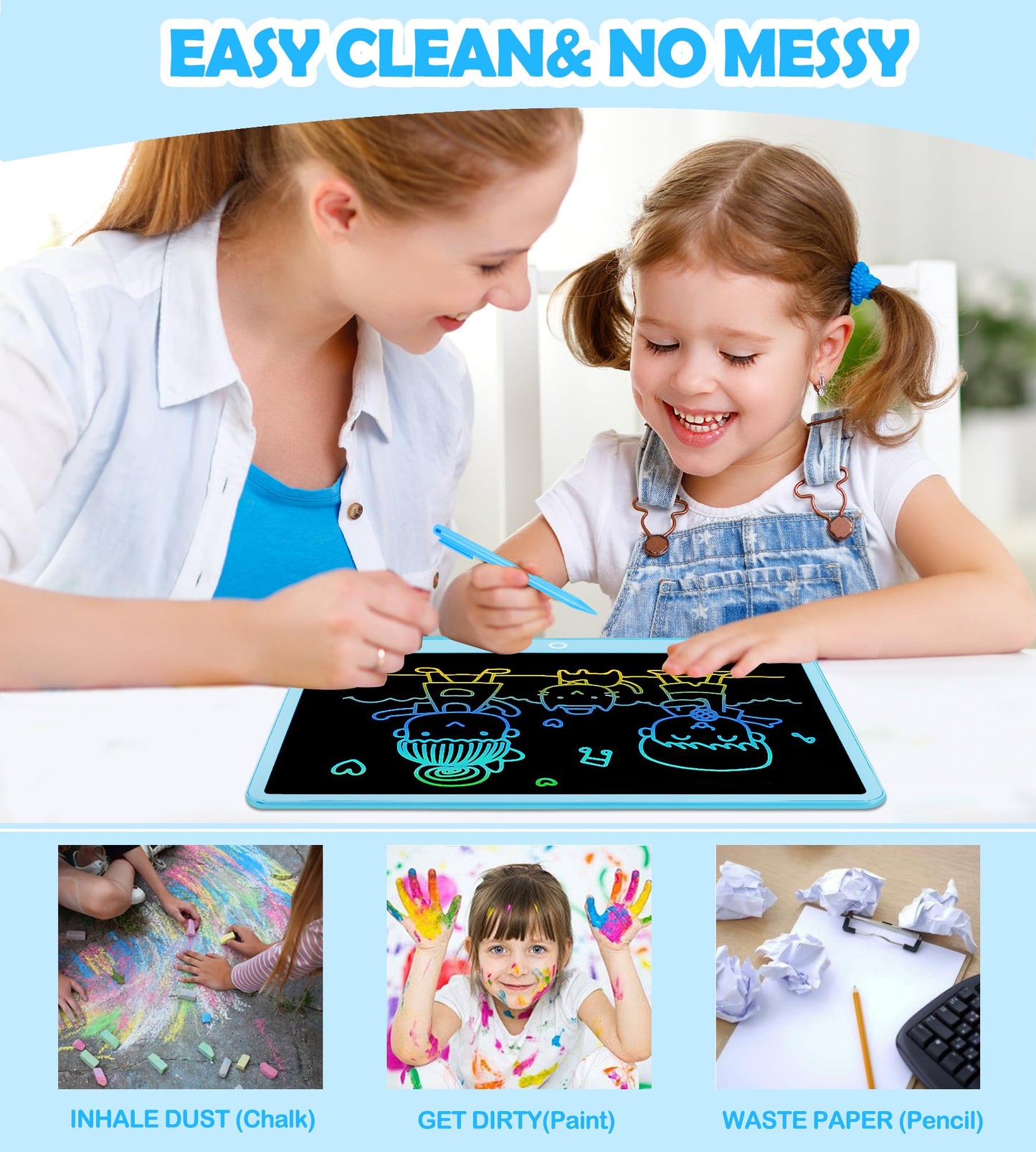 Colourful LCD Writing Board Children 16 Inch Painting Board Magic Board Digital Drawing Writing Tablet Electronic Graphic Tablet 3-12 Year Old Girls Boys Children's Toy Gifts