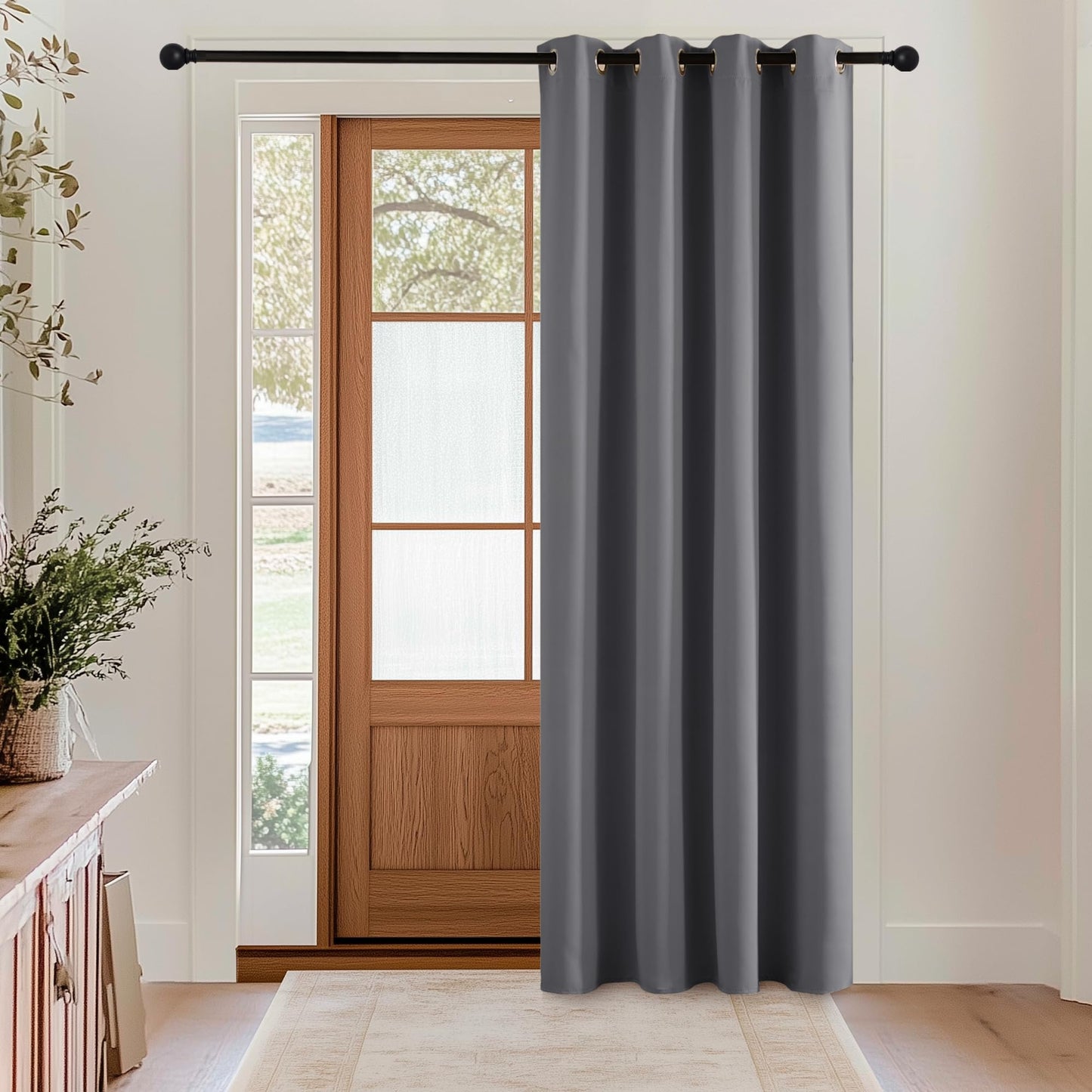 KGORGE Blackout Curtain Grey with Eyelets Door Curtain 200 cm Long - 1 Piece H 200 x W 140 cm Thermal Curtain Front Door Curtains Opaque Living Room Door Curtain Darkening Curtains Blackout
