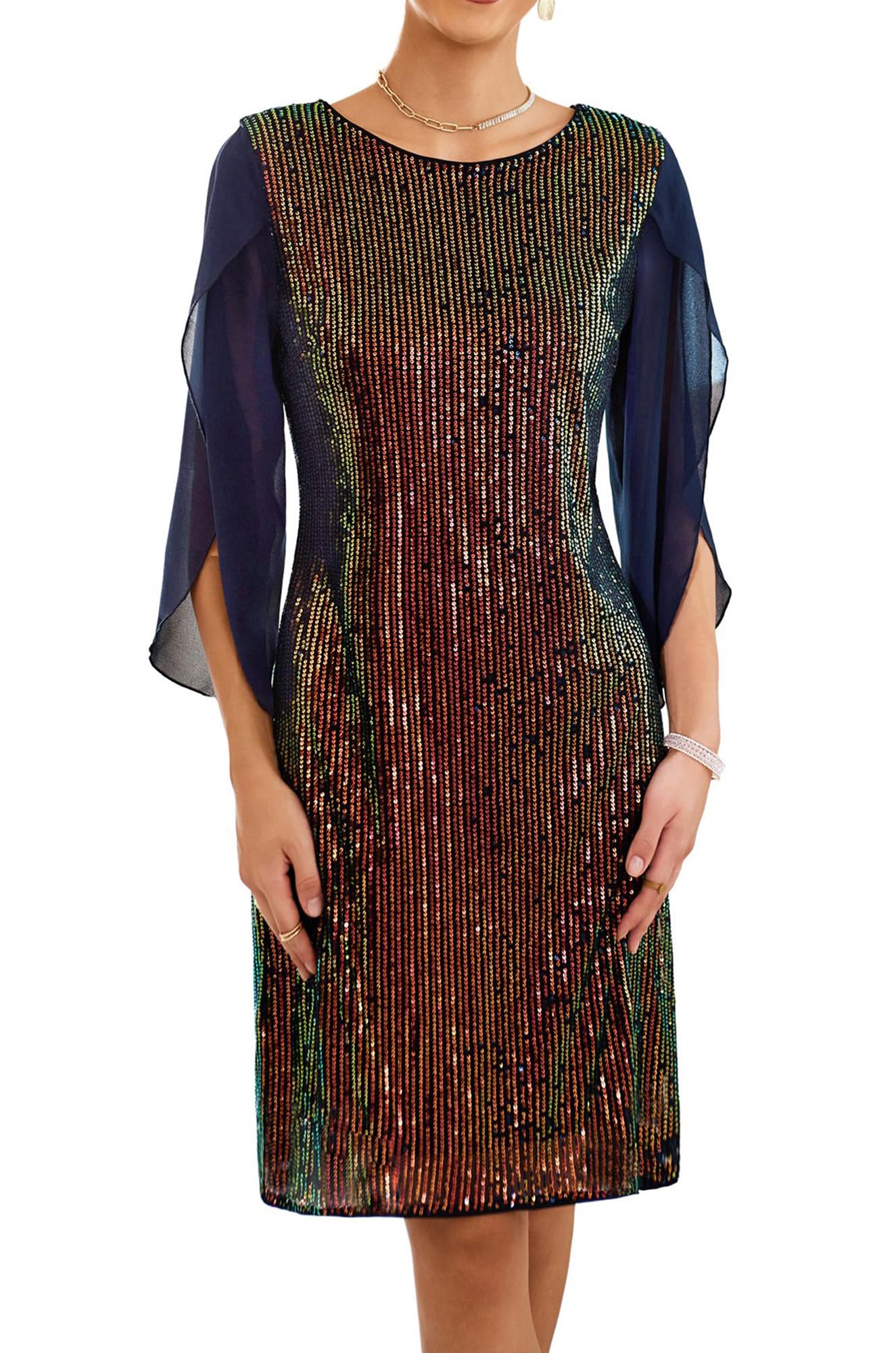 GRACE KARIN Damen Pailletten Kleid 3/4 Ärmel Party Cocktailkleid Club Glitzer Kleid Vintage MidiKleid Festlich Abendkleid