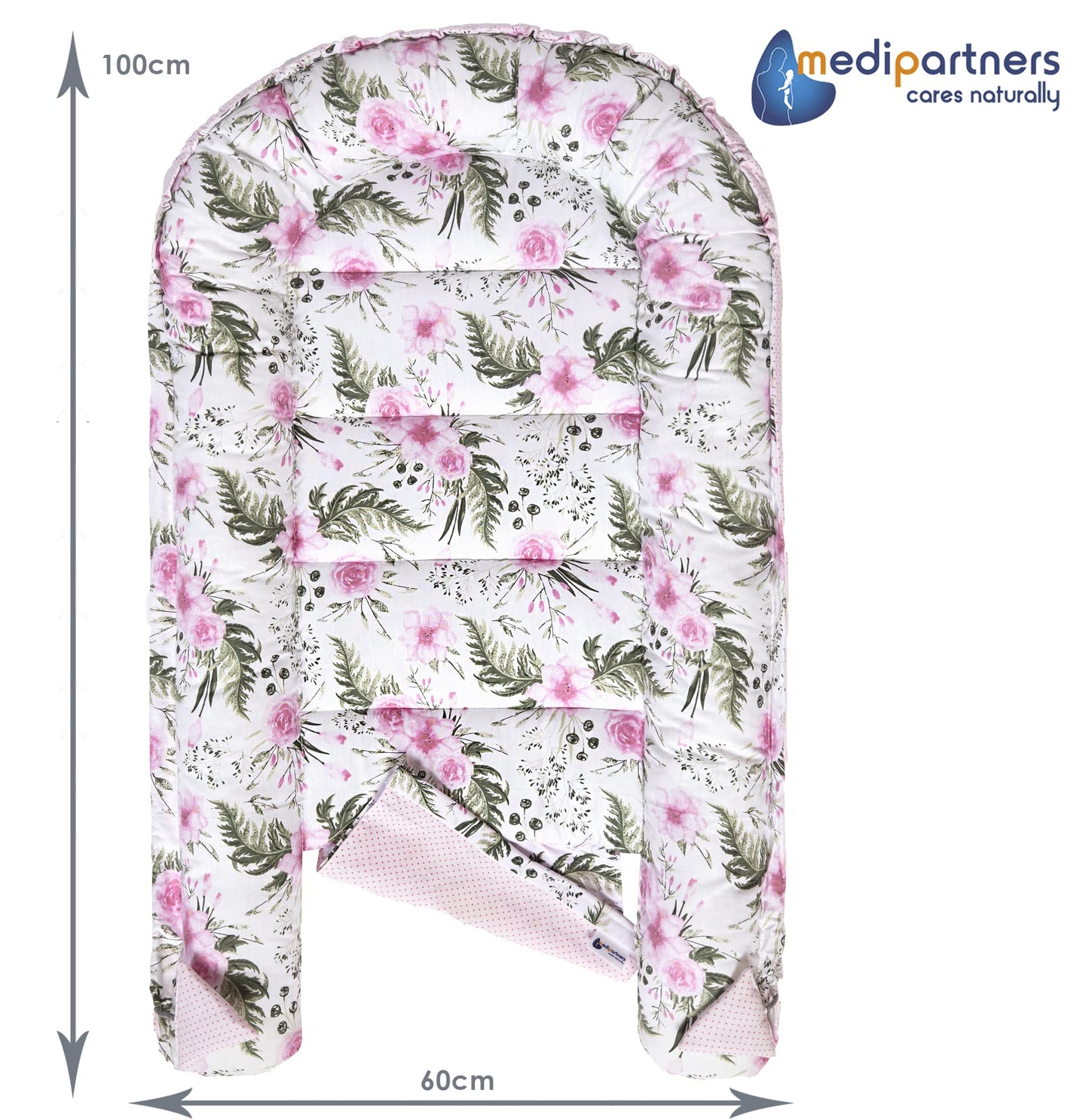 Medi Partners Babynest Nestchen Baby Set für Neugeborene - 100x60x15 Kuschelnest 5 teilig tragbar Nest zweiseitig Babynestchen Bett 100% Baumwolle (Lichtung mit grauem Minky)