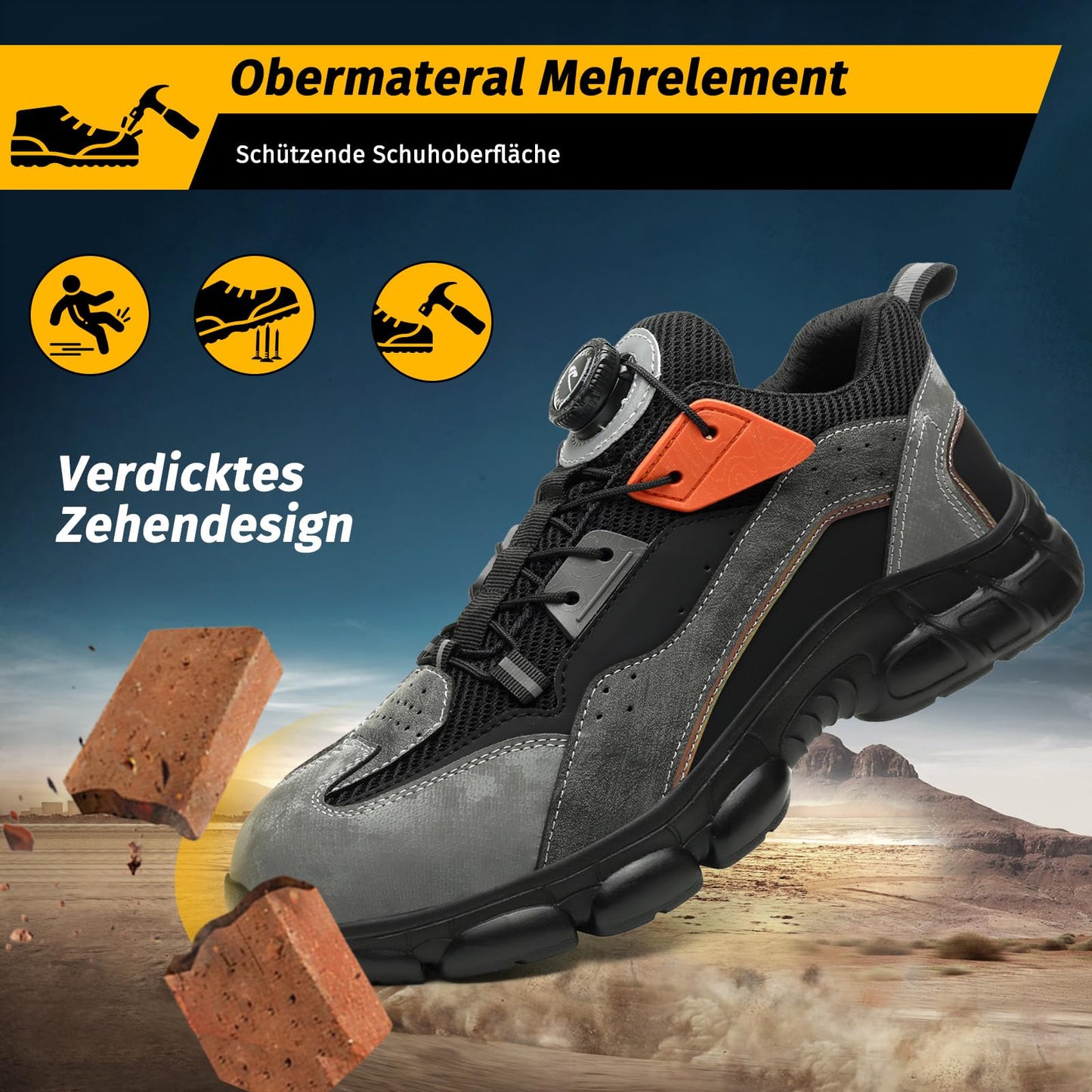 FOGOIN Sicherheitsschuhe Herren S3 Explorer 3.0 Sportliche Arbeitsschuhe Leicht Trends Drehknopf Anti-Smash und Anti-Punktur Arbeit Versicherung Schuhe Unisex