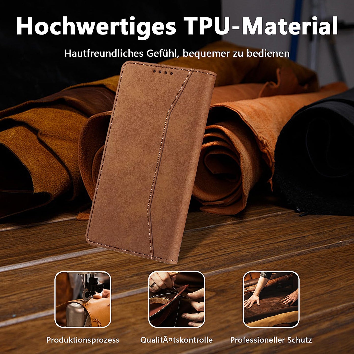 S. Dawezo Hülle für Samsung Galaxy S22 Plus, Premium Leder magnetische Handyhülle mit Ständer, Kartenfach und Brieftasche, Shock Absorbing, kompatibel mit Samsung S22 Plus-Kaffee