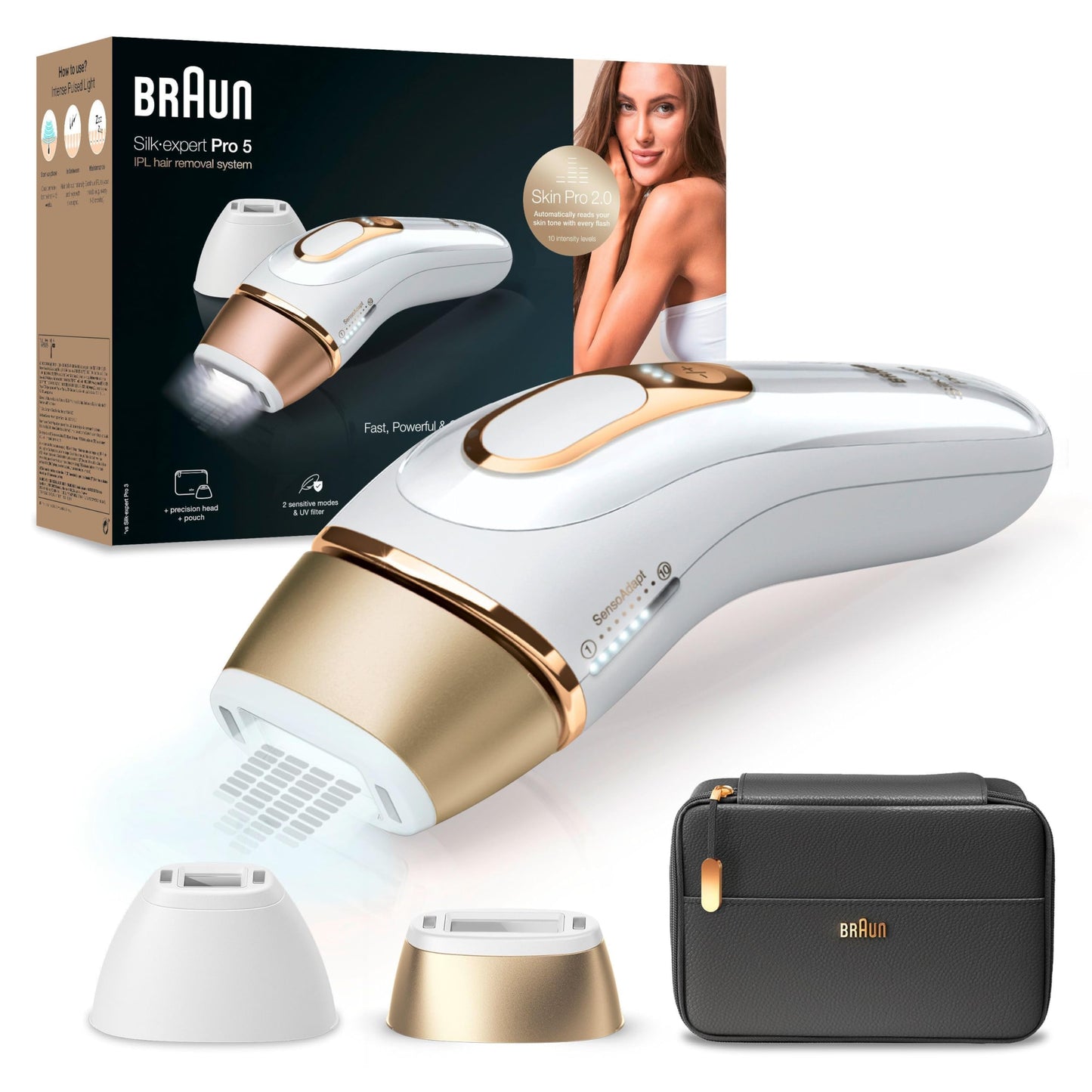 Braun IPL Silk Expert Pro 5 Haarentfernungsgerät Damen, sichtbare Haarentfernung, Designed In Germany, Venus Rasierer, 3 Aufsätze, Alternative zu Laser Haarentfernung, PL5262, weiß/gold